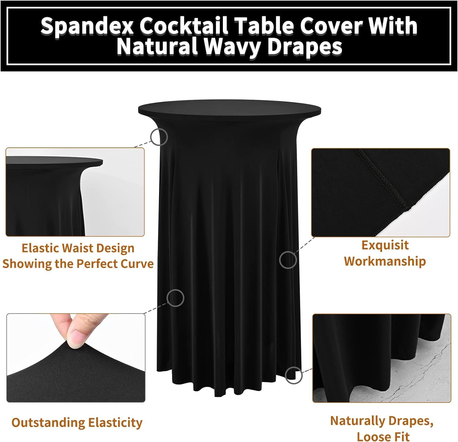 10 Pack Black Spandex Stretch Cocktail Table Skirts 32
