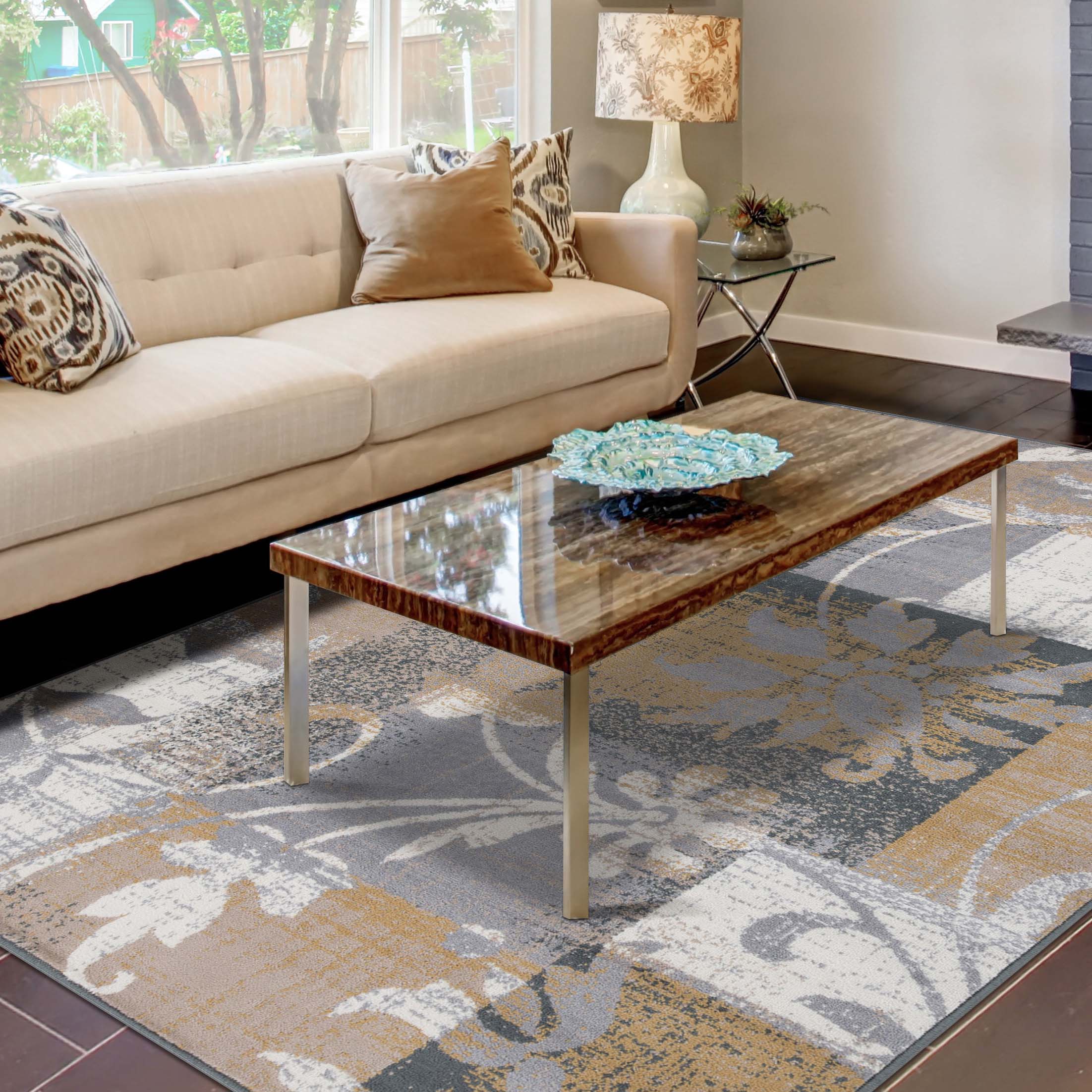 Stylish Pastiche Contemporary Floral Patchwork Area Rug - Non-Slip Indoor Runner for Living Room, Bedroom & Hallway Decor