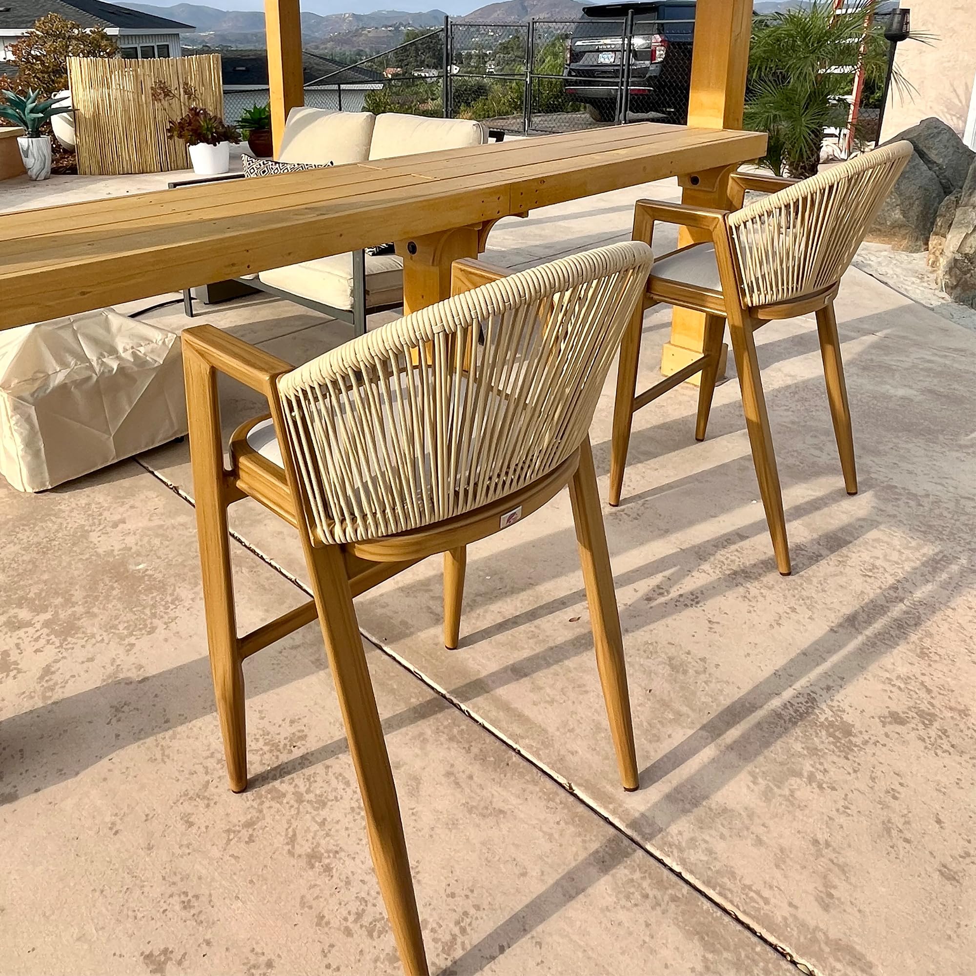 PURPLE LEAF Outdoor Bar Stools Set of 2 - Wicker Woven Bar Height Stools with Back, Aluminum Frame for Patio, Island, Lawn & Kitchen - Perfect for Outdoor Entertaining & Dining