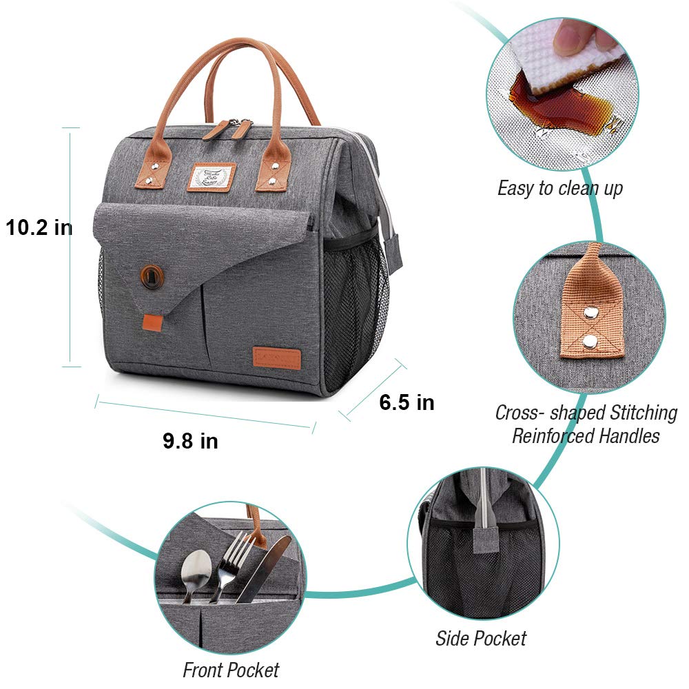 Lekesky Insulated Lunch Bag for Women - Leakproof Lunch Tote for Work, School & Picnics - Grey Thermal Lunch Box for Adults - Perfect for Office, Commuting & Outdoor Activities