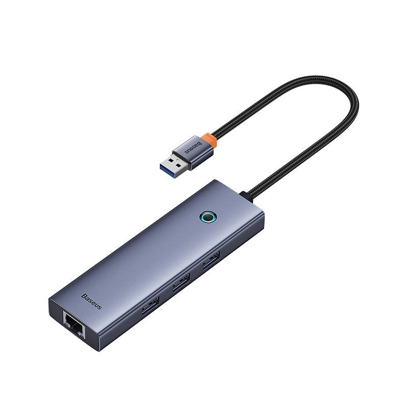 Baseus UltraJoy Series 4-in-1 USB Hub Adapter with 3 USB 3.0 Ports & Ethernet RJ45 - Space Gray - Perfect for Laptop, Desktop & Office Workspace