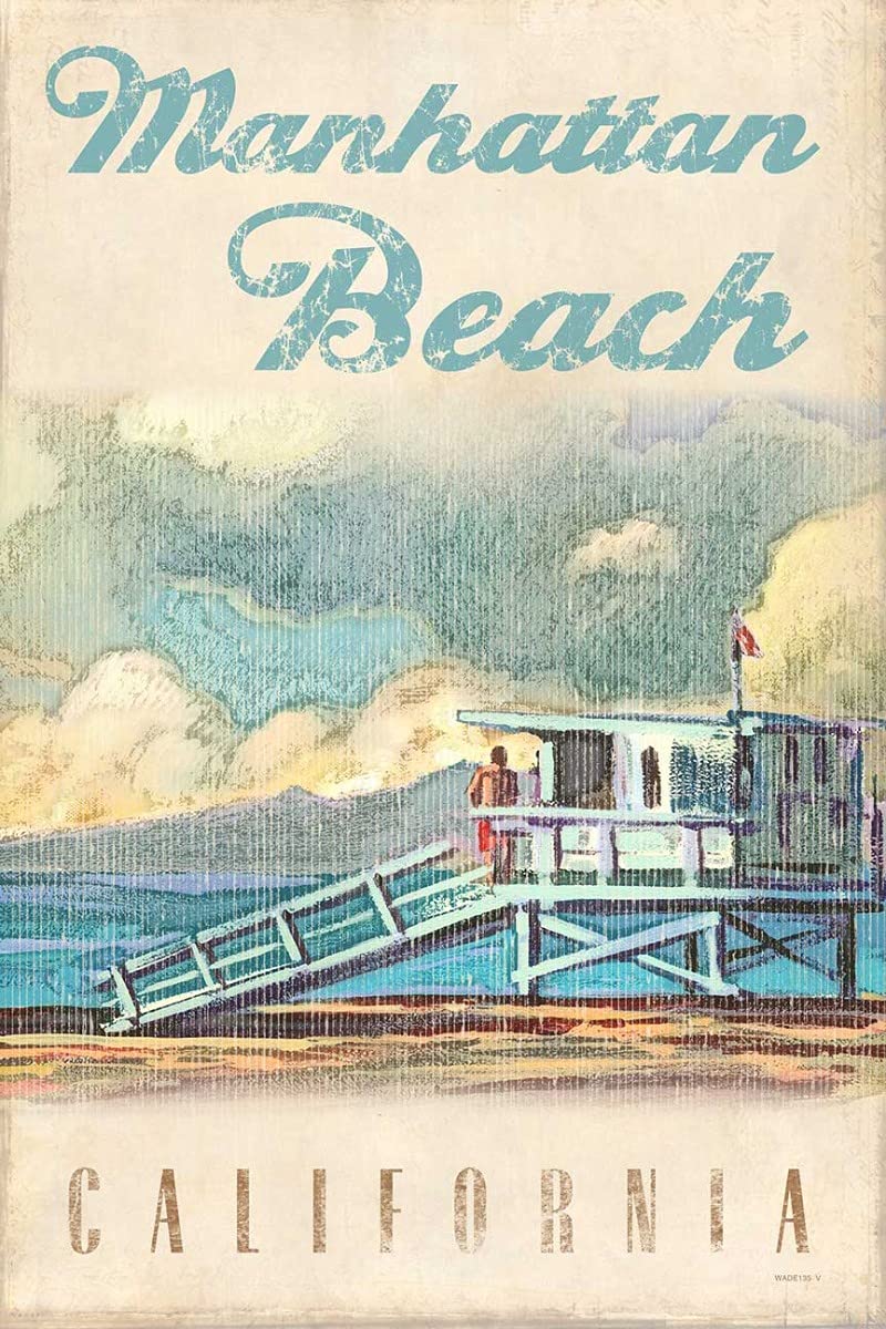 Wade135-16 x 24 Satin Metal Wall Art Sign - Vintage Manhattan Beach Tower Decor for Home, Bar & Office | Rustic Metal Plaque for Indoor & Outdoor Use