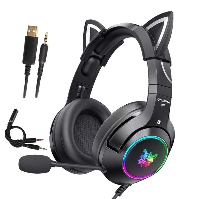 ONIKUMA K9 RGB Stereo Gaming Headset with Cat Ears - Noise Cancelling Mic, Comfortable Over-Ear Design for PS4, Xbox, PC, Nintendo Switch - Perfect for Streaming, Competitive Gaming & Late-Night Sessions
