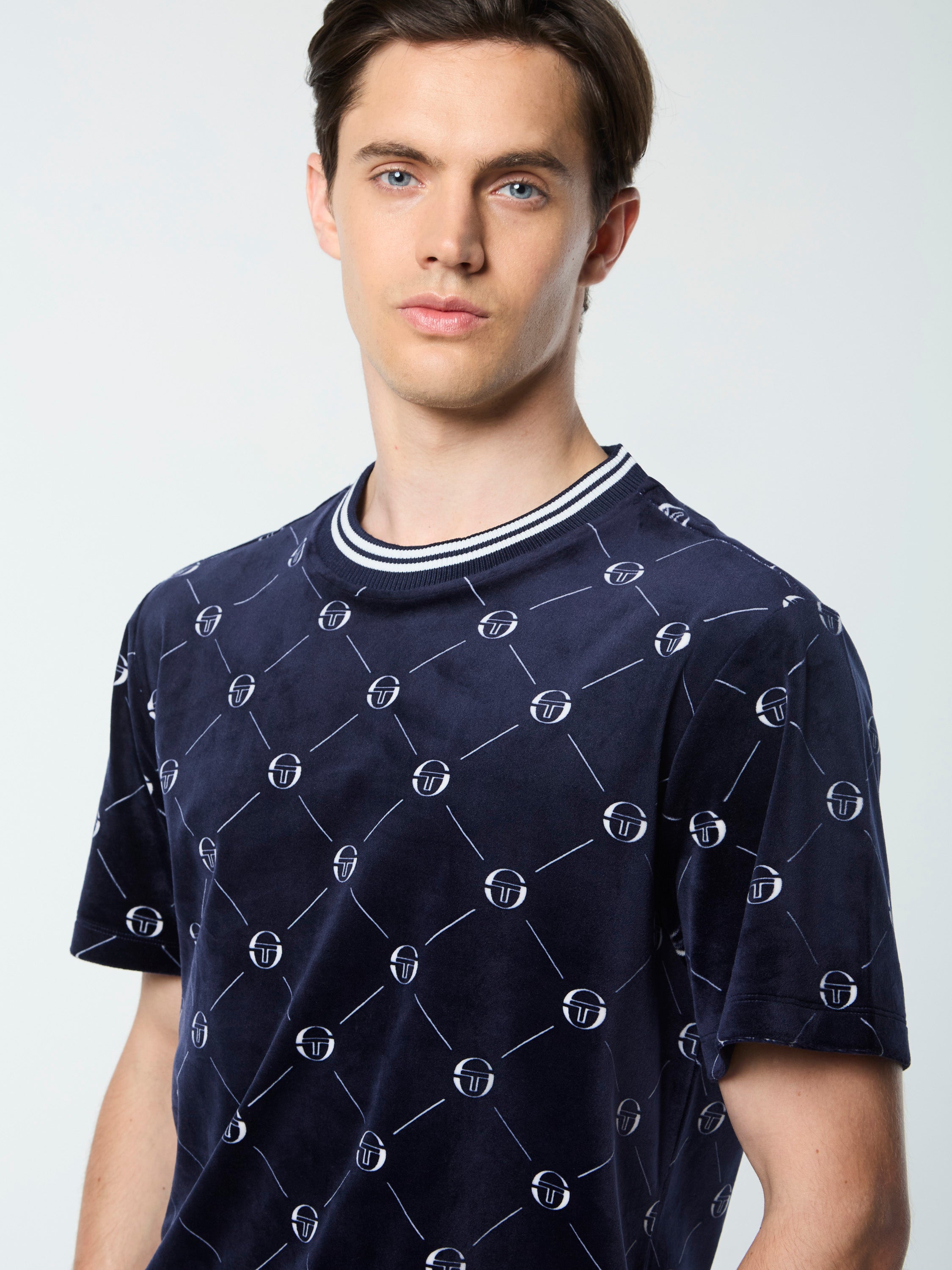 Premium Cosimo Velour T-Shirt for Men - Soft & Comfortable Maritime Blue Crewneck Tee - Casual Wear, Lounge & Everyday Outfits