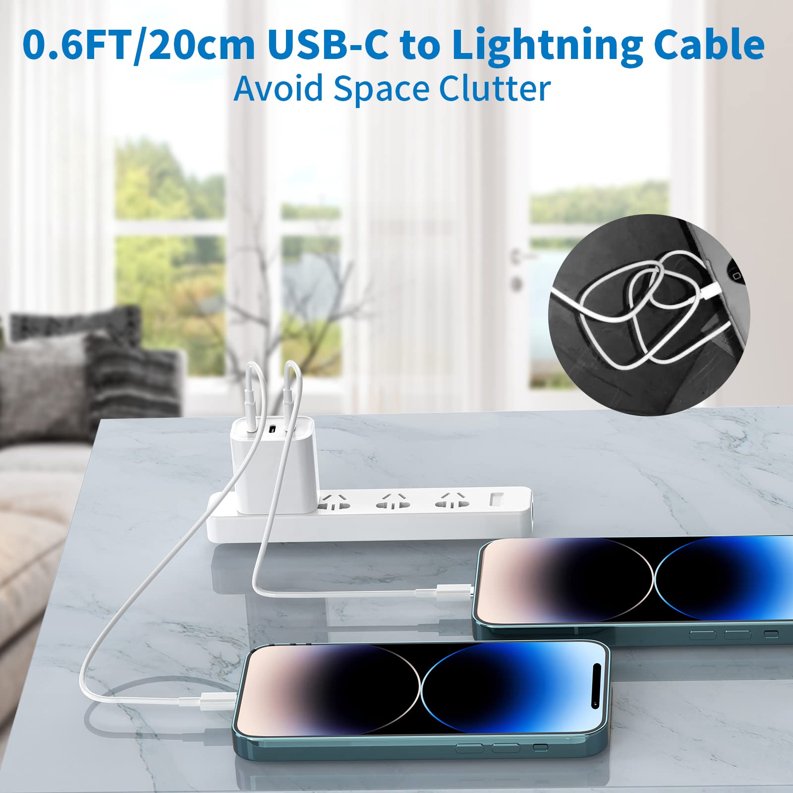 Apple MFi Certified Short USB C to Lightning Cable (8Inch, 2-Pack) - Fast Charging & Data Sync for iPhone 14/13/12/11Pro/XS/XR/8/7, iPad & AirPods - Perfect for Travel, Car & Power Bank Charging