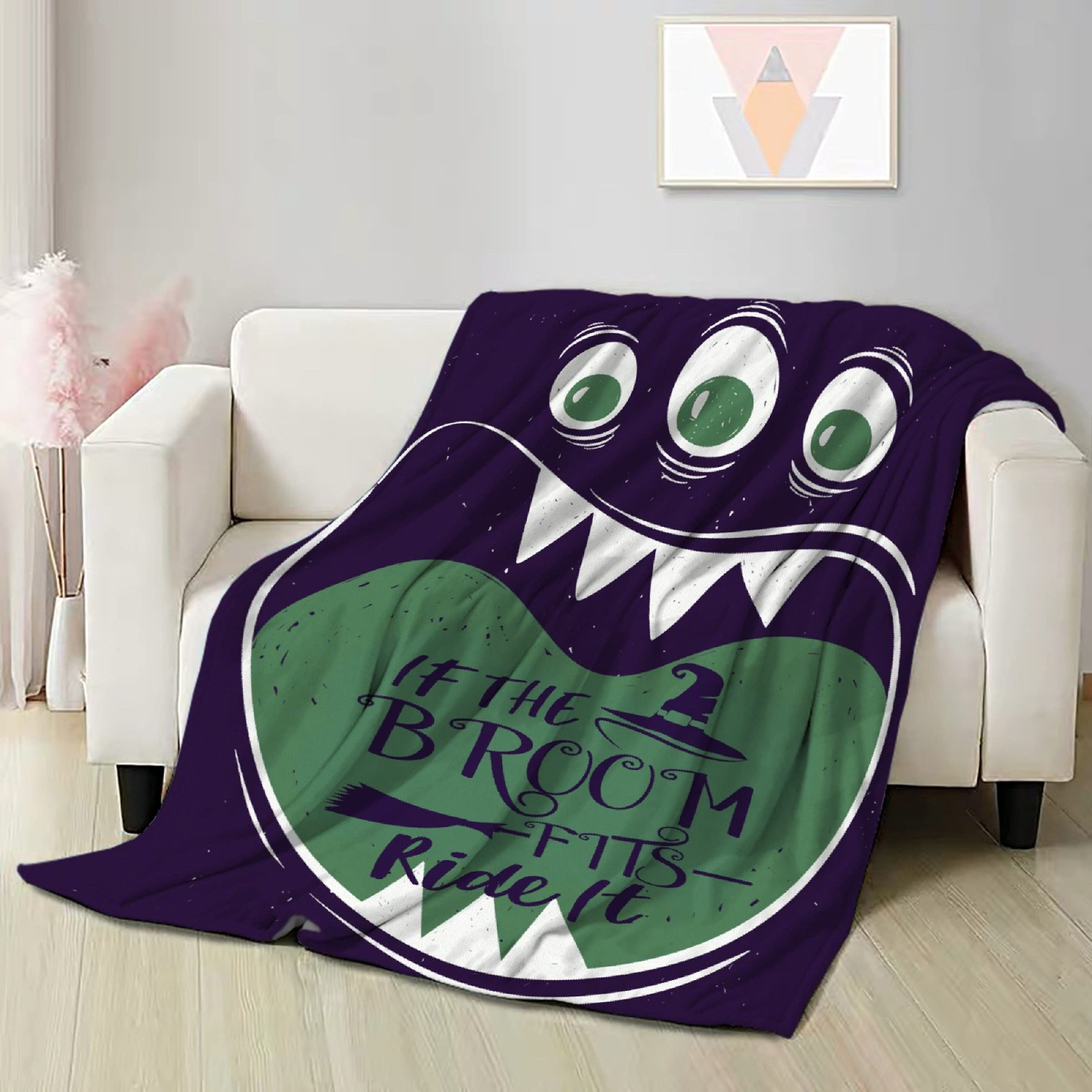 No-Shedding Soft Fleece Throw Blanket - 40x30 Inch Warm & Lightweight Blanket for Bed, Sofa, Couch, Car & Pets | Cozy Gift for Home, Office & Travel | If The Broom Fits Ride It Three Eyes Design
