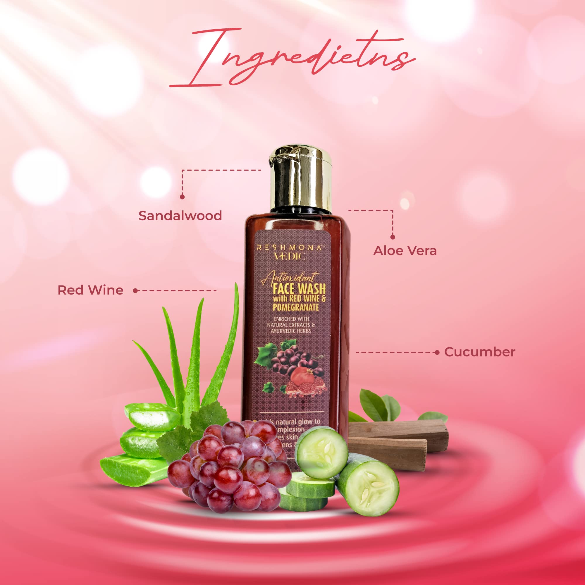 RESHMONA VEDIC Antioxidant Face Wash with Red Wine Extract & Herbal Blend | Anti-Aging Formula to Reduce Wrinkles & Nourish Skin | Rich in Antioxidants for Daily Skincare Routine