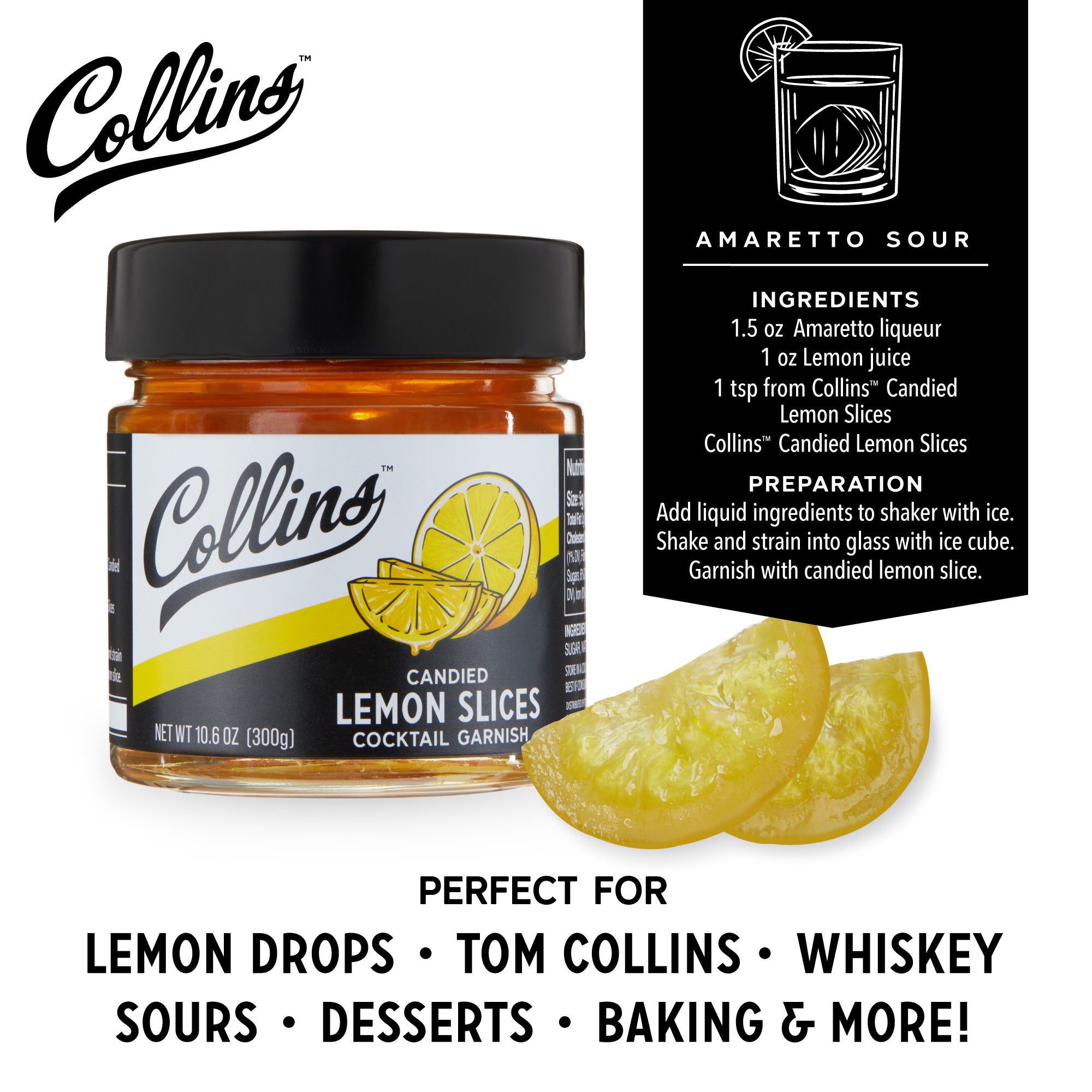 Sweet Candied Lemon Slices in Syrup - 10.6 oz Jar | Gourmet Dessert Topping for Cakes, Cocktails & Tea | Premium Baking Ingredient & Cocktail Garnish