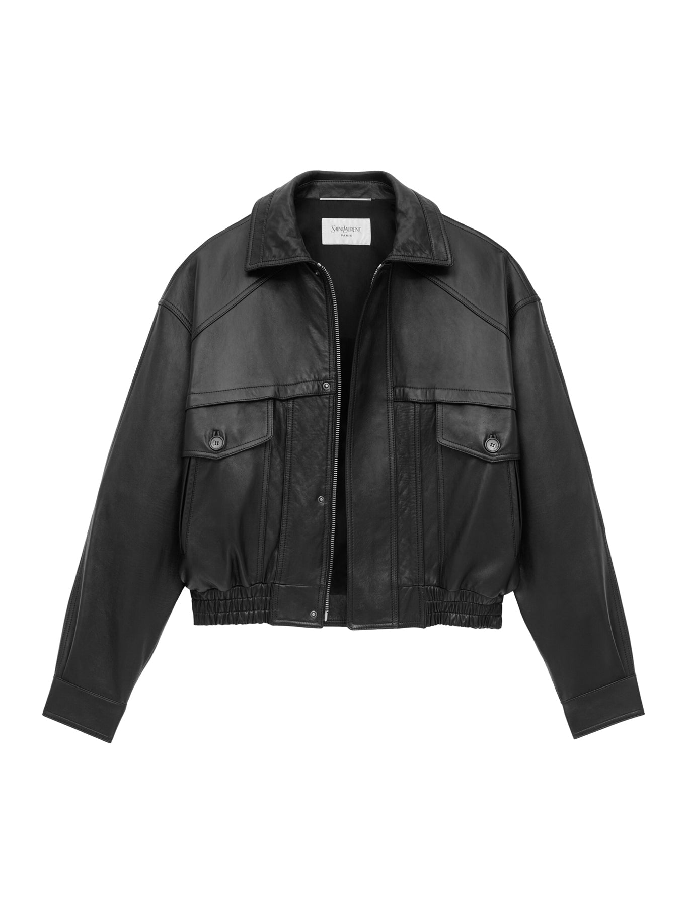 Saint Laurent Lambskin Bomber Jacket - Black Leather Bomber Jacket for Men | Luxury Outerwear for Casual & Night Out