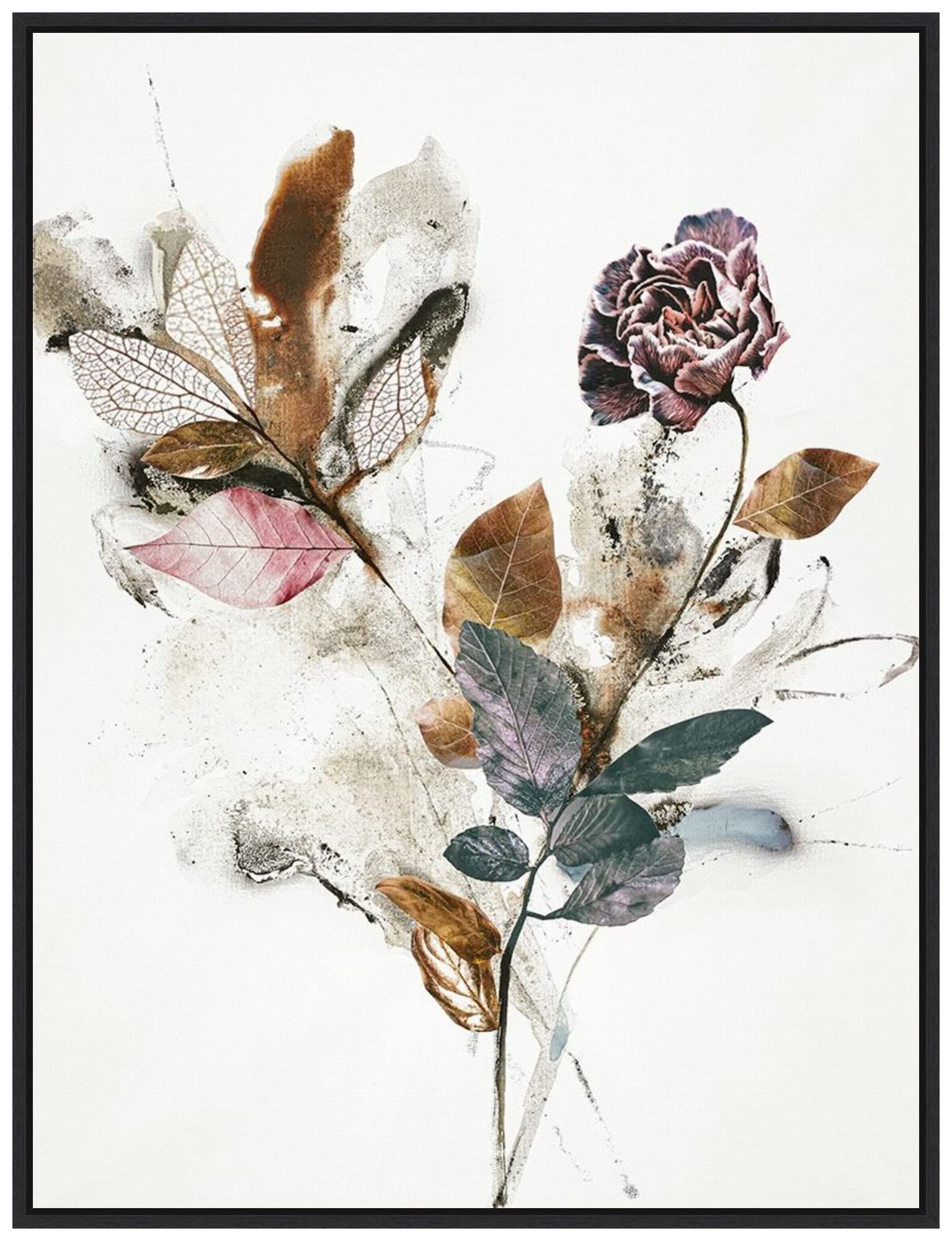 Amanti Art Framed Canvas Wall Art Print 'Playing Flower 1' by Design Fabrikken - 23x30 Inches, Sylvie Black Frame - Large Floral Painting for Living Room, Bedroom & Office Decor