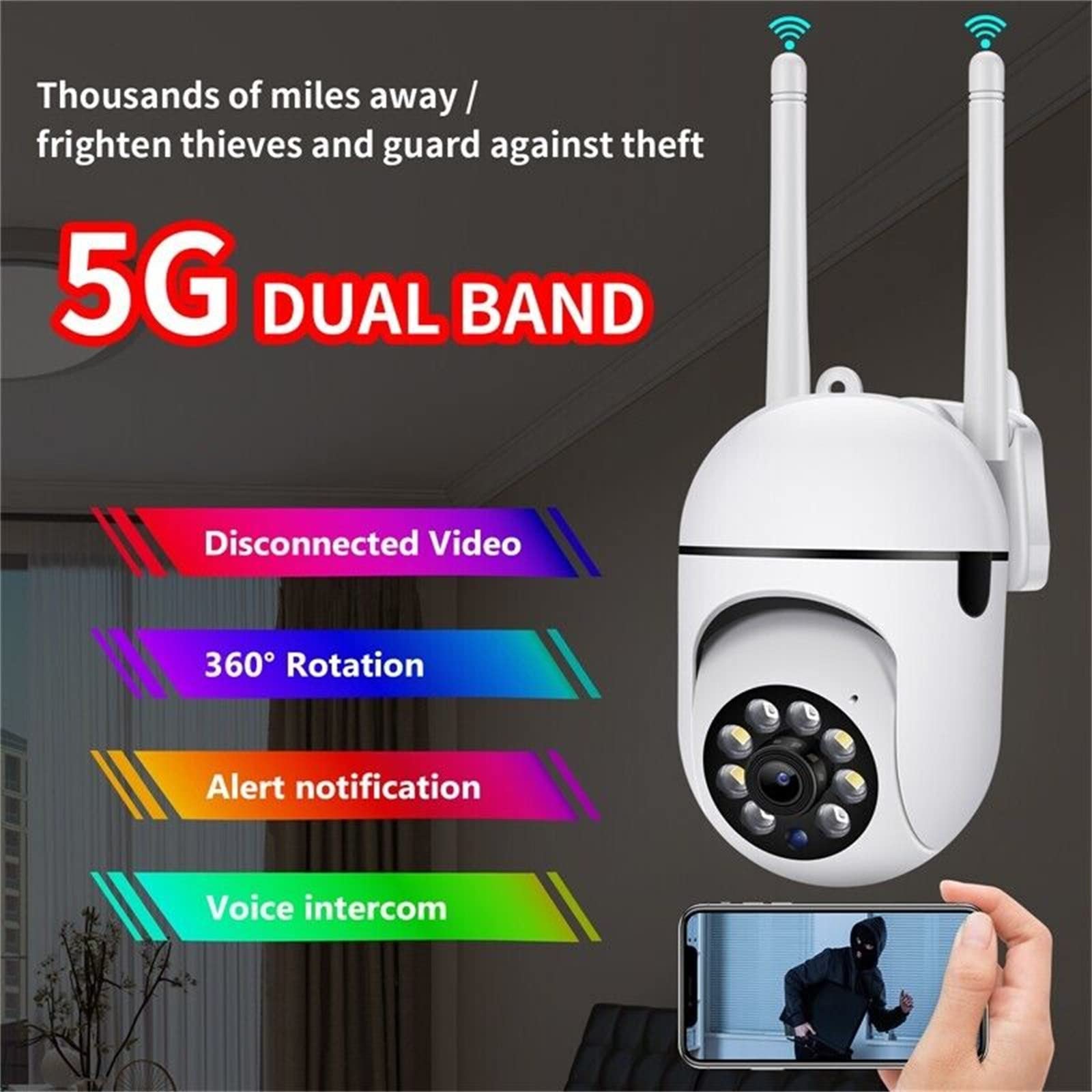 2.4GHz & 5GHz WiFi Security Camera - 1080P HD Dome Surveillance Camera with 360° View, Night Vision, Motion Detection & 2-Way Audio - Waterproof Outdoor/Indoor Home Security Camera (1 Pack) - Perfect for Baby Monitoring, Pet Watching & Property Protection (7x4x2.7 inches)