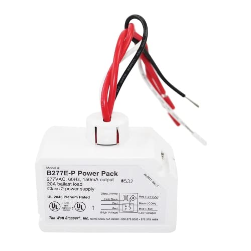 Legrand WattStopper B277E-P Power Pack for Ceiling Mounted Occupancy Sensor - 277V AC, 60Hz Input, 20A Ballast Load, 24V DC Output - White ABS Housing with 1/2