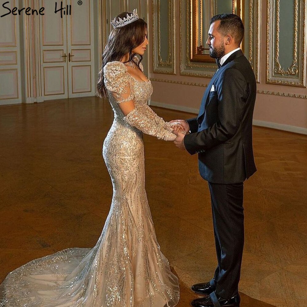 Serene Hill Ivory Luxury Detachable Sleeves Evening Dress Gown 2025 Mermaid Elegant Beaded Prom Dress for Women - Perfect for Weddings, Galas & Formal Parties LA71112