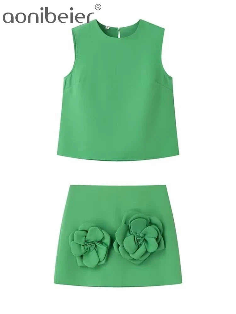 Aonibeier 3D Floral Print Women's Mini Skirt Set - Summer Sleeveless Crop Top & High Waist Short Skirt Outfit | Y2K Fashion for Party, Club, Beach & Casual Wear
