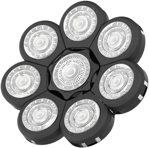 8 Blade Electric Head Shaver Replacement Heads - Universal Electric Razor Replacement for Bald Men (Black) | Smooth Shaving for Head & Face | Perfect for Travel & Daily Grooming