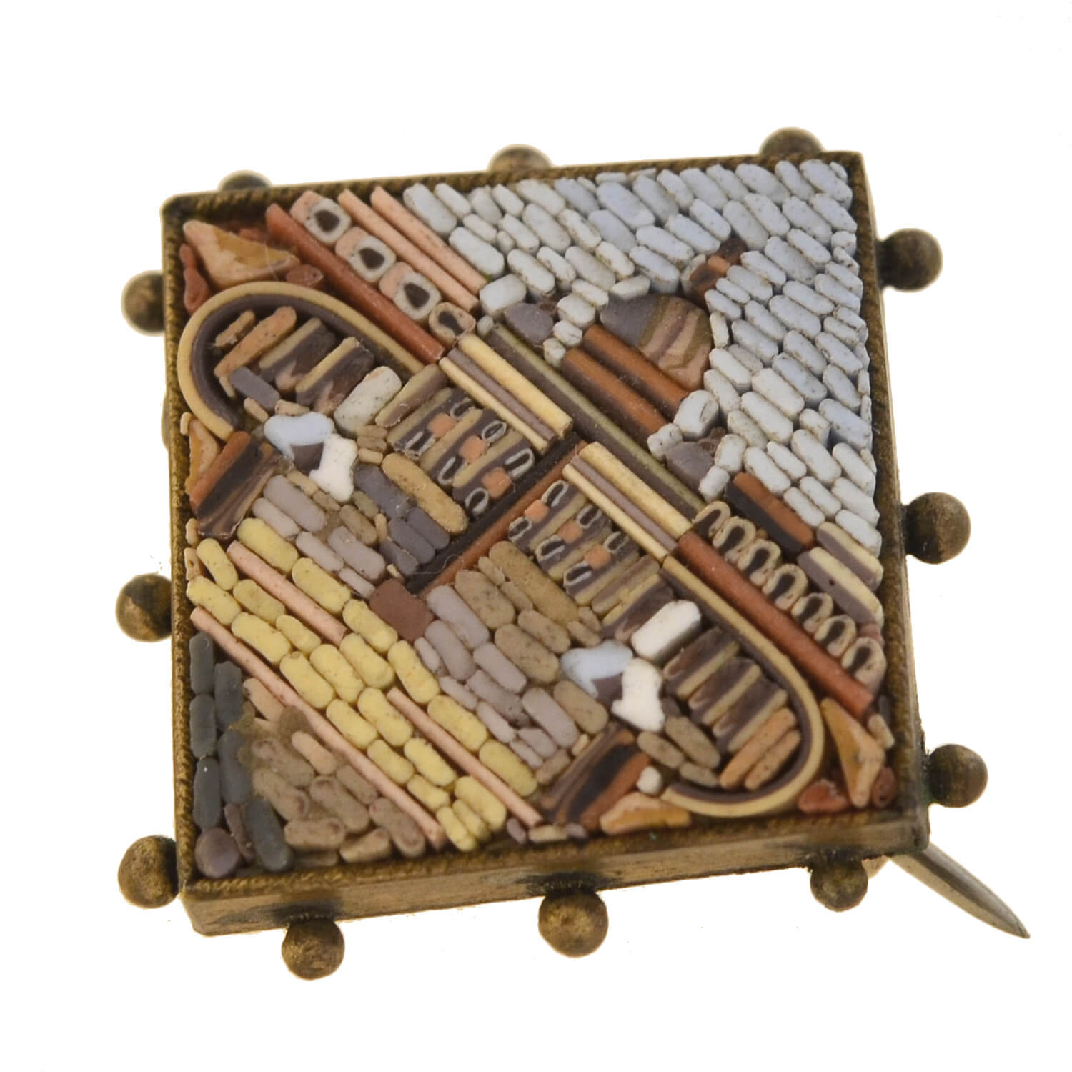 Victorian Gold Filled Micro Mosaic Vatican City Pin Set - Elegant Collectible Jewelry for Travel Enthusiasts & Catholic Gifts