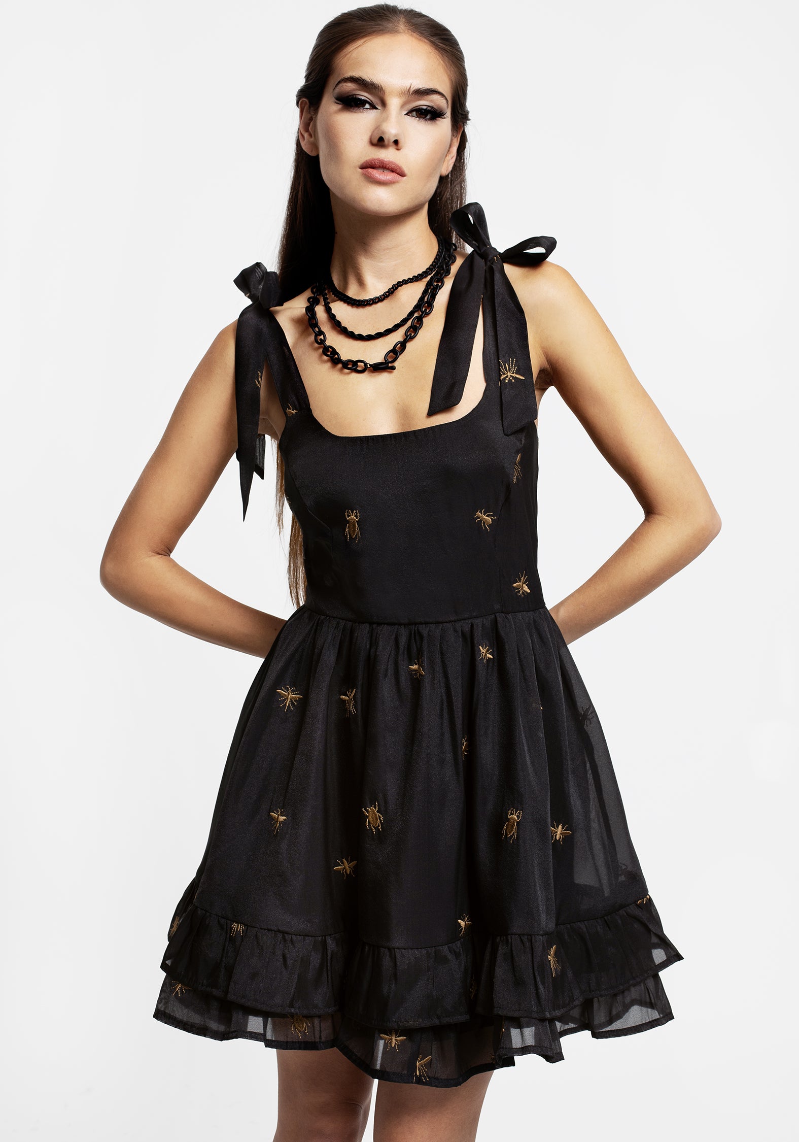 Elegant Insectarium Embroidered Organza Tiered Corset Mini Dress for Women - Perfect for Cocktail Parties, Date Nights & Special Occasions