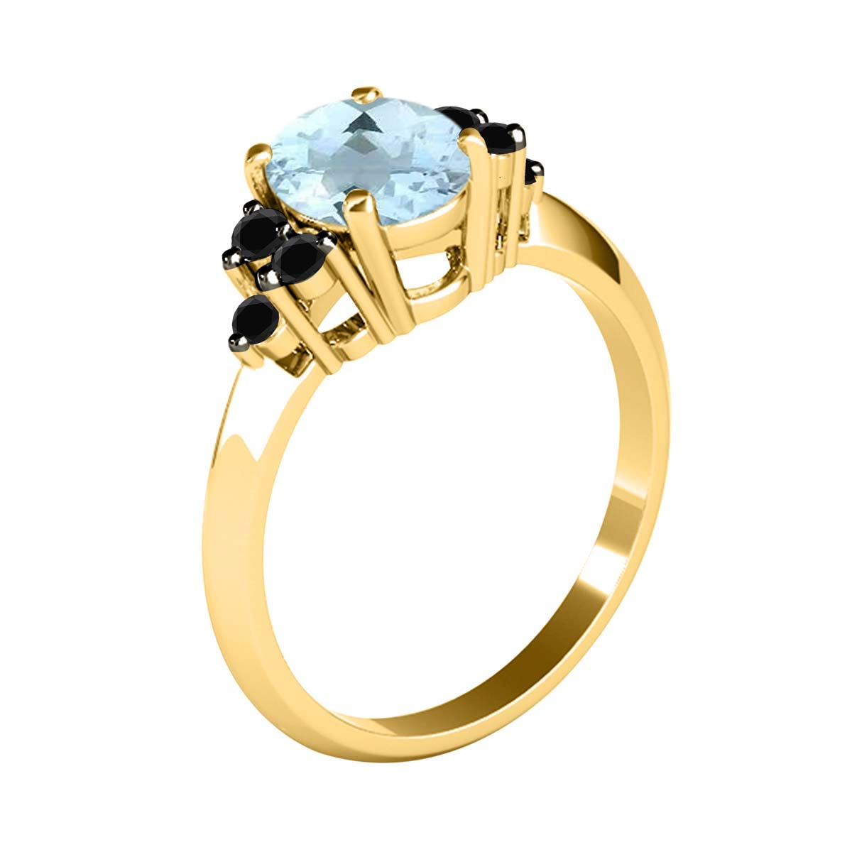 10K Solid Yellow Gold 1.55 Carat Black Diamond & Oval Gemstone Ring for Women - Elegant Wedding, Engagement, Anniversary Gift for Her