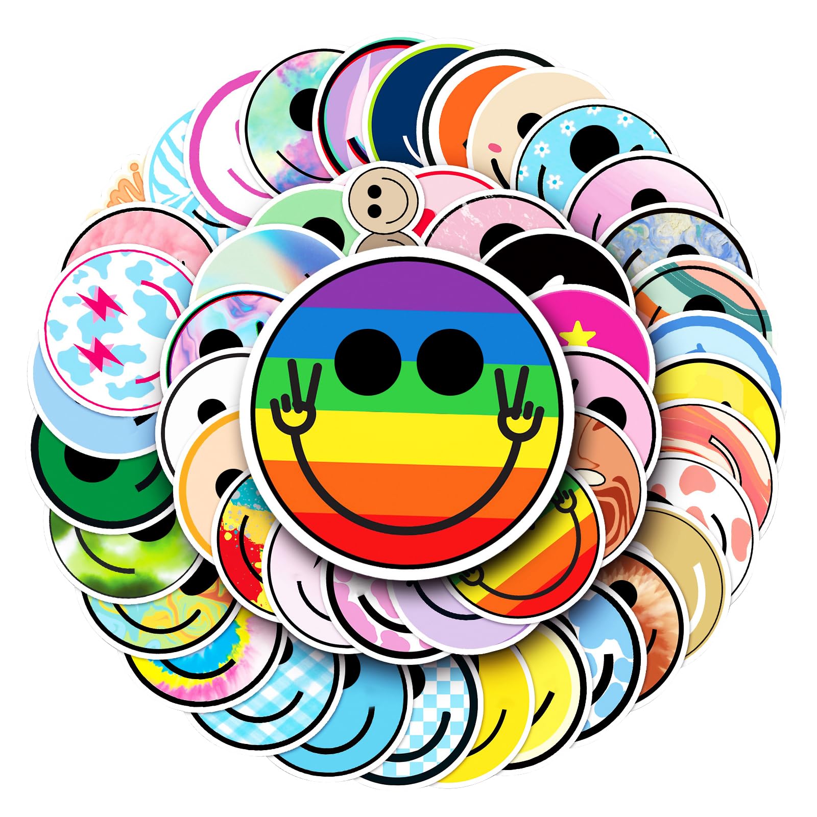 50PCS Waterproof Removable PVC Stickers for Luggage, Laptop, Skateboard, Water Bottles - Cute Graffiti Decals for Teens & Adults (Smiling Face Design) - Perfect for Travel, School & Personalizing Your Belongings