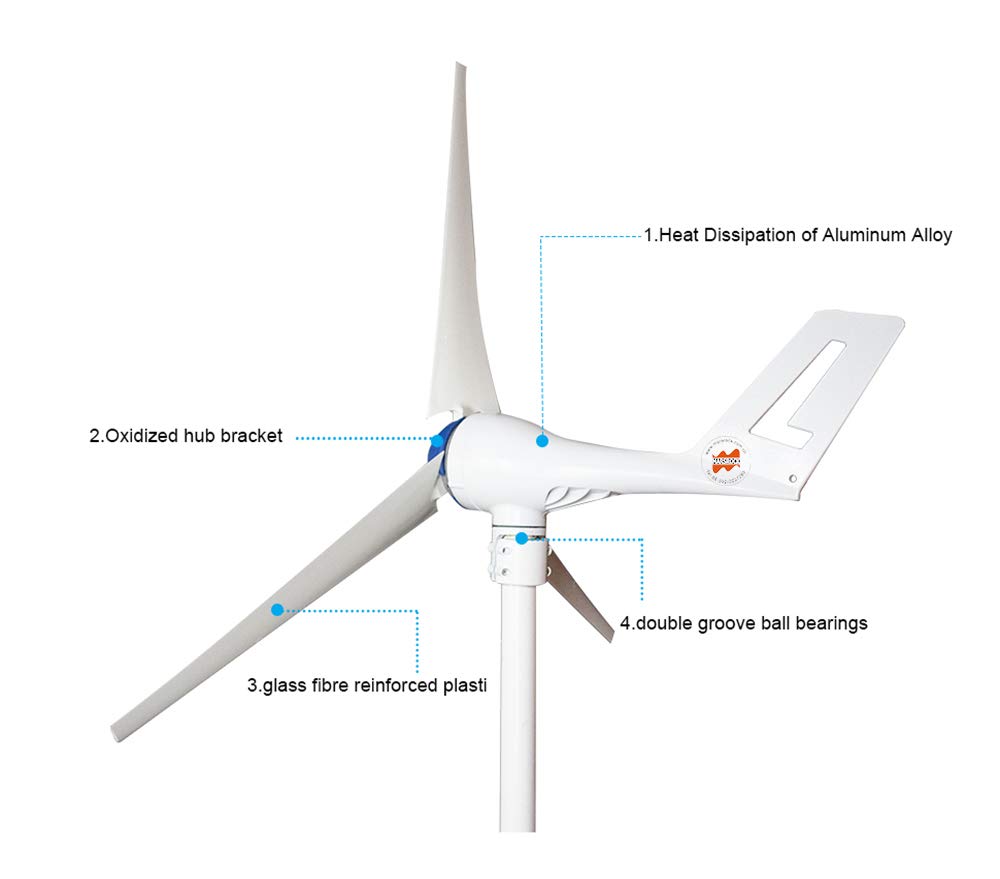 400W Horizontal Wind Turbine Generator Kit - 12V/24V DC Output with Built-in Controller - Low Start-up Wind Speed - 3 Blade Design for Home, RV, Boat & Off-Grid Power Supply