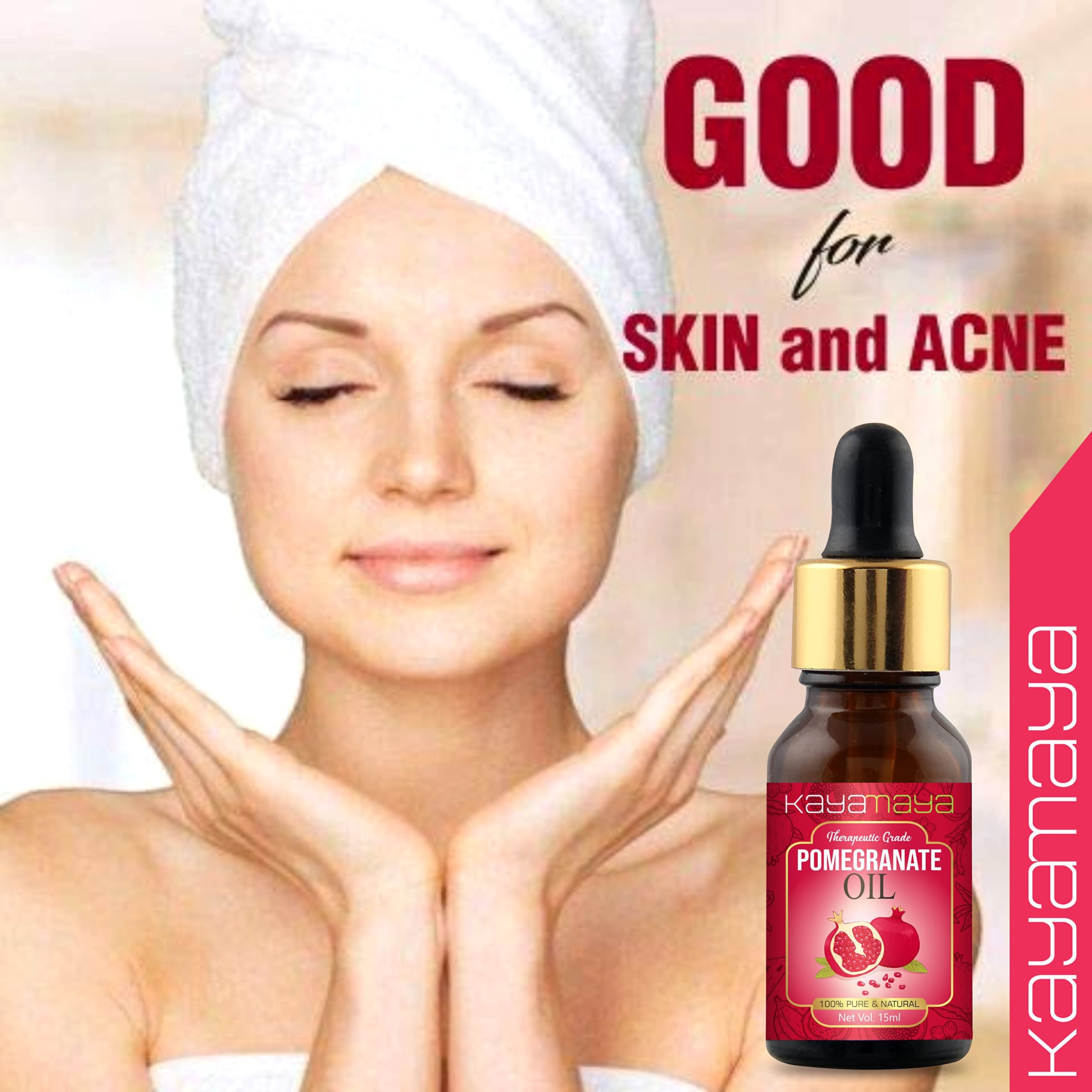 Kayamaya 100% Pure Pomegranate Seed Oil for Hair Growth & Skin Care - 15ml Cold Pressed Organic Oil - Natural Moisturizer for Dry Scalp, Face & Body - Perfect for DIY Beauty Recipes & Aromatherapy