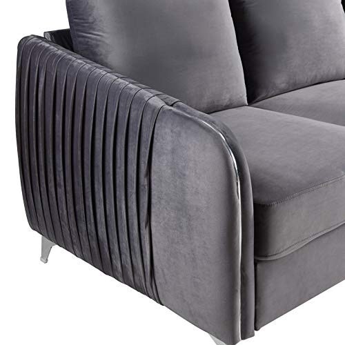 Ergode Hathaway Gray Velvet Modern Chic Accent Armchair - Stylish Living Room Chair for Home Office, Lounge & Reading Nook