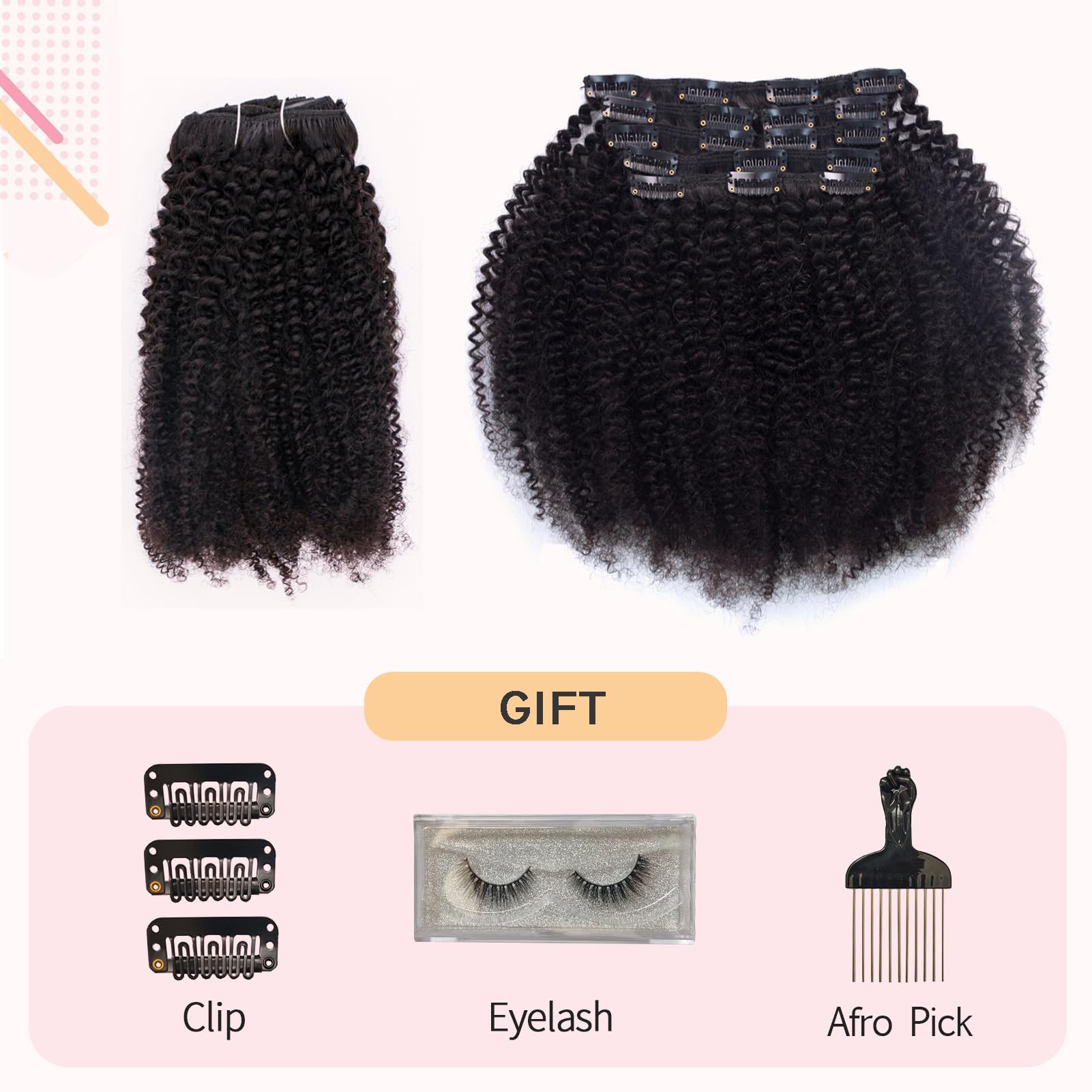 Brazilian Virgin Human Hair Clip-In Extensions for Black Women - 4A/4B Kinky Coily Texture, 14 Inch, 120g, Thick Double Weft, Natural Black Color | Perfect for Protective Styles, Weddings & Everyday Volume