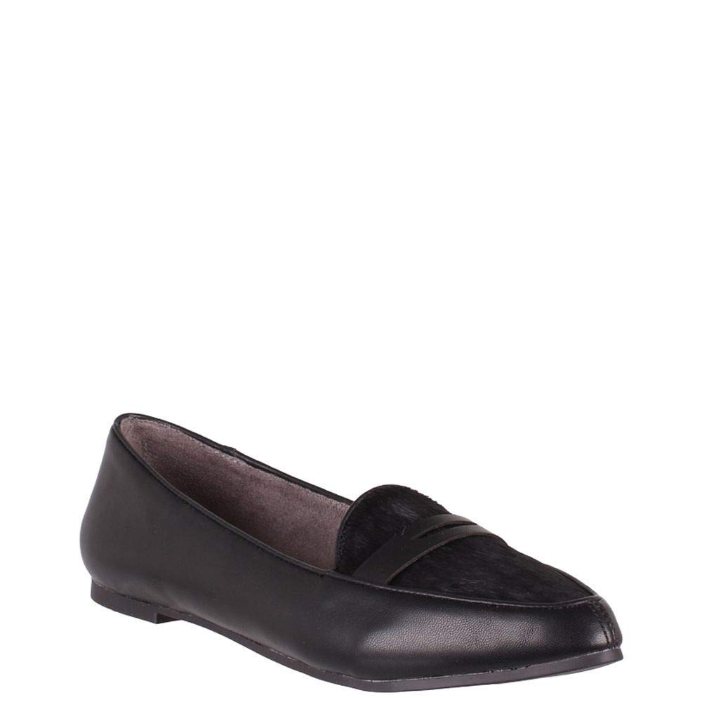 Me Too Aliva Black Leather Loafer Flats - Women's Comfortable Slip-On Shoes for Work, Office & Casual Wear