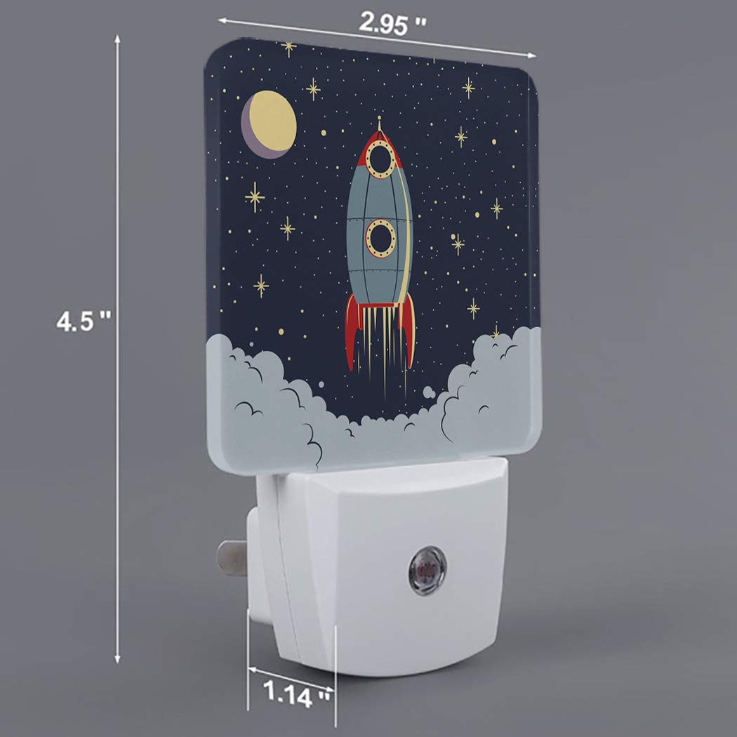 T&H XHome Plug-in LED Night Light with Motion Sensor - Outer Space Rocket & Spaceship Design, Auto Dimmable Dusk-to-Dawn Smart Light for Nursery, Bathroom, Bedroom | Perfect for Kids' Rooms, Hallways & Nighttime Safety