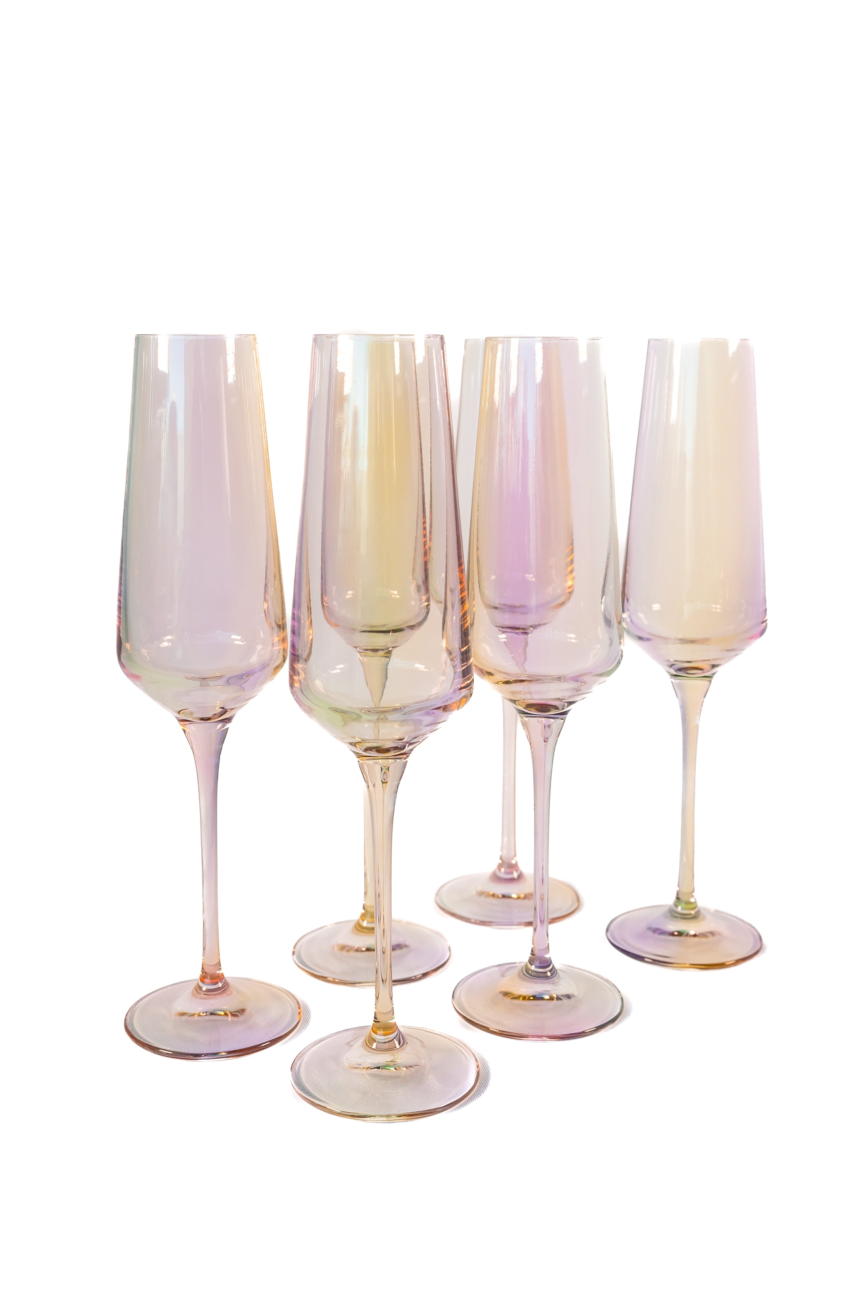 Estelle Colored Champagne Flute Set of 6 - Iridescent Glassware for Wedding, Party & Special Occasions