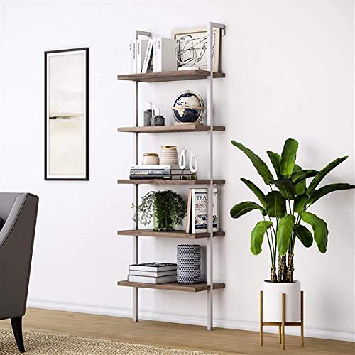 5-Tier Industrial Ladder Shelf - Space Saving Leaning Wall Storage Organizer for Plants, Books & Home Decor | Sturdy Multipurpose Display Rack for Living Room, Bedroom, Office & Garden
