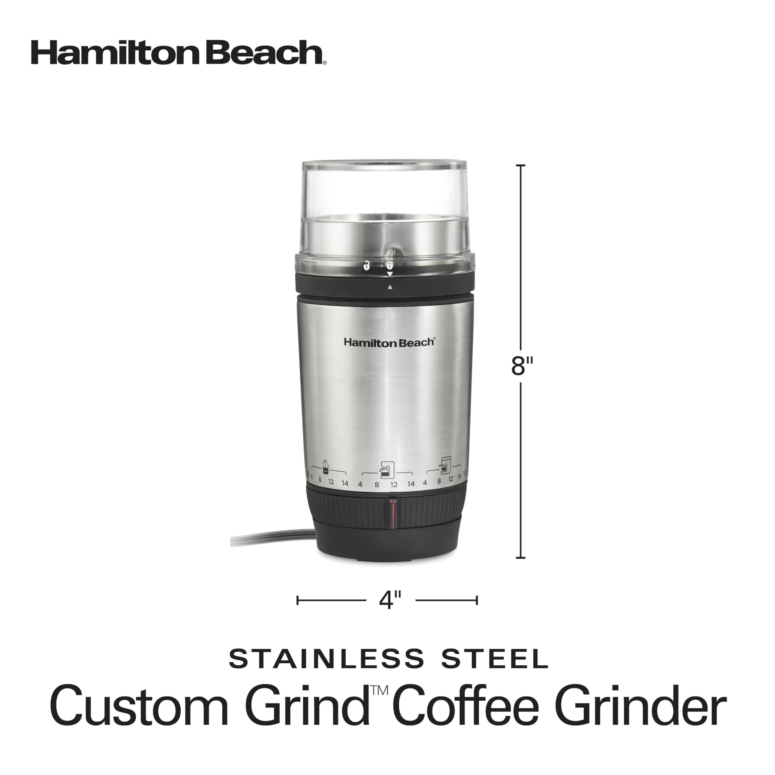 Hamilton Beach 80406 Custom Grind Electric Coffee Grinder - One-Touch Operation for 4-14 Cups, Auto Shutoff & Removable Stainless Steel Bowl - Perfect for Home Brewing, Office Use & French Press Coffee Makers