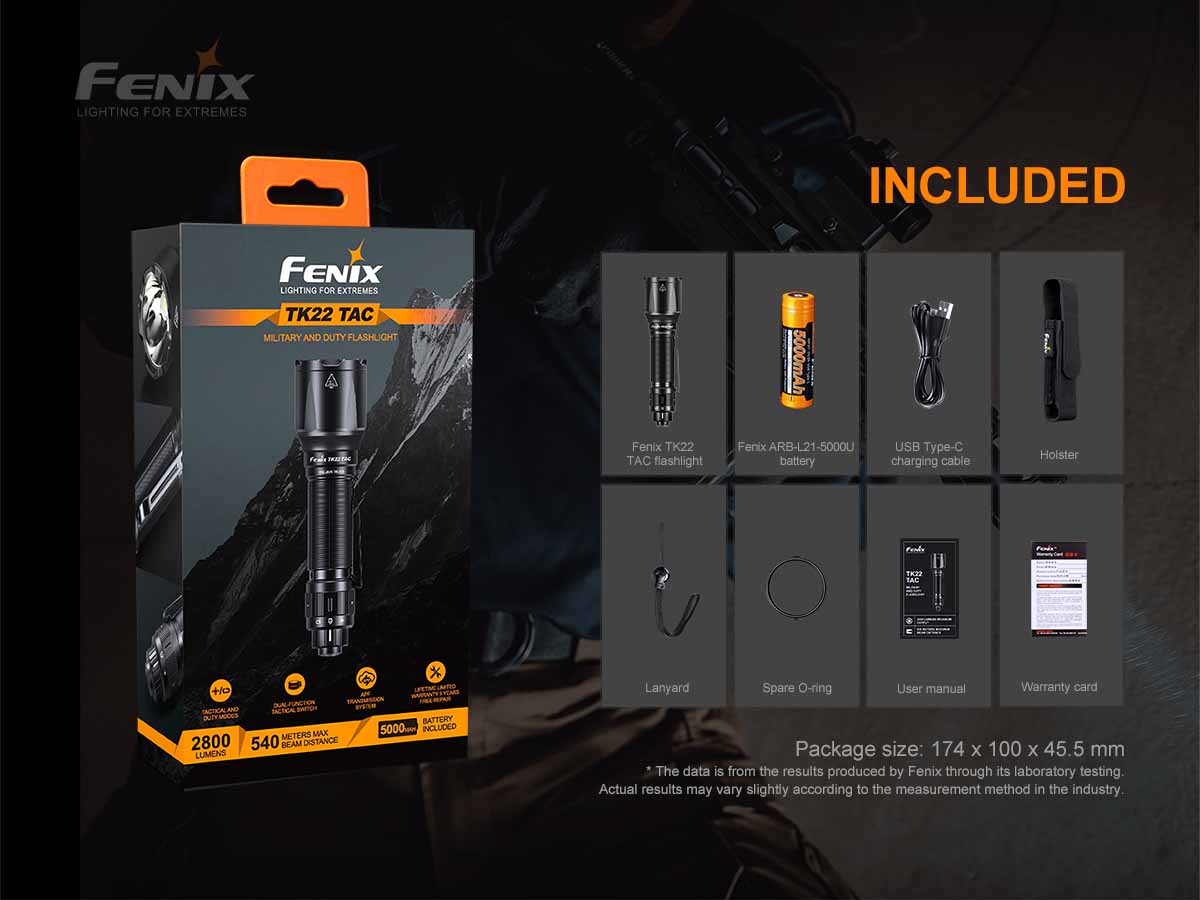 Fenix TK22 TAC Tactical Flashlight - 1000 Lumens, Rechargeable, Waterproof for Outdoor, Camping, Hunting & Emergency Use