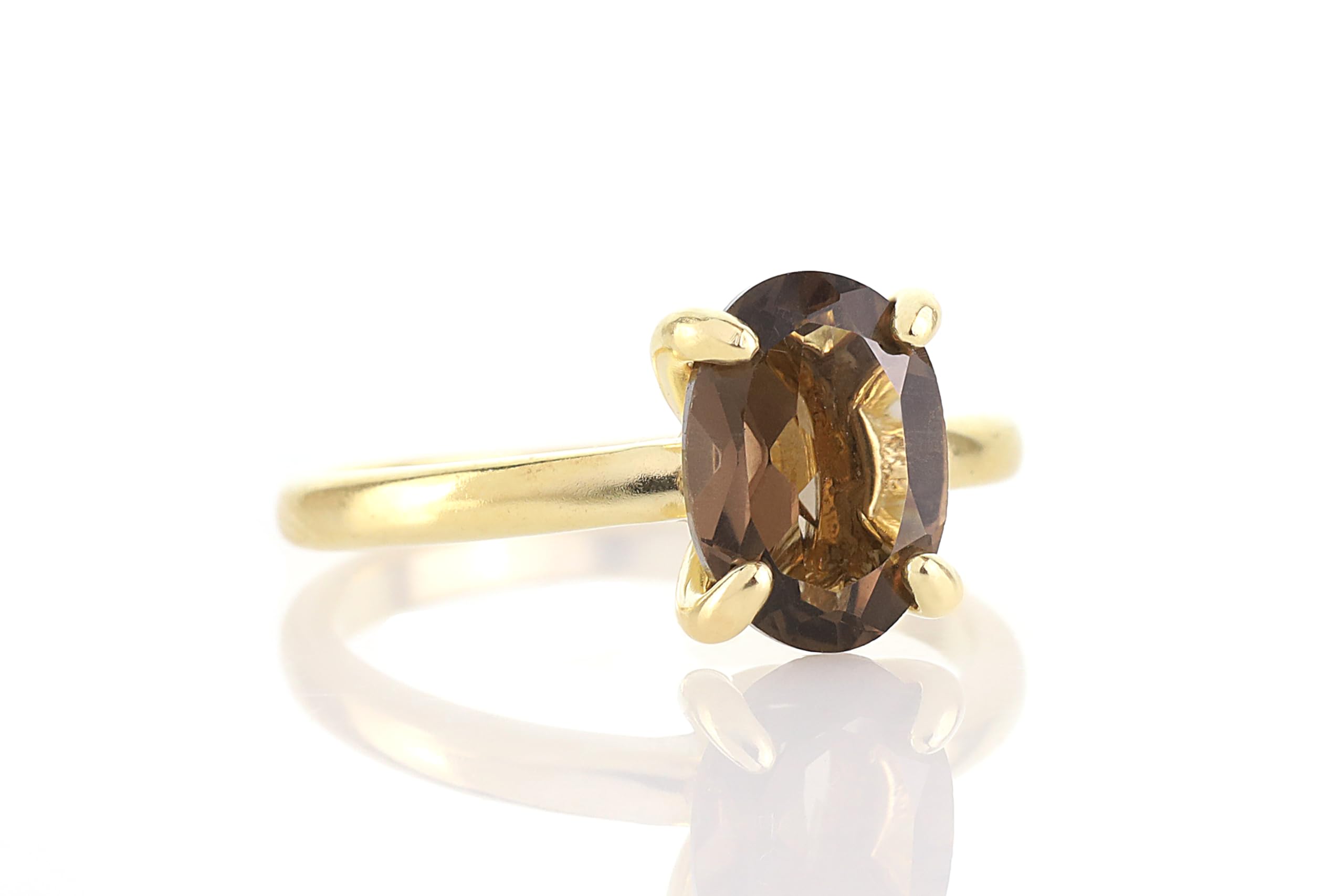 Smoky Quartz Prong Ring - Handmade Delicate Yellow Gold Gemstone Ring for Women | Stackable Fashion Jewelry | Unique Anniversary & Engagement Gift with Box | Perfect for Weddings, Parties & Everyday Wear