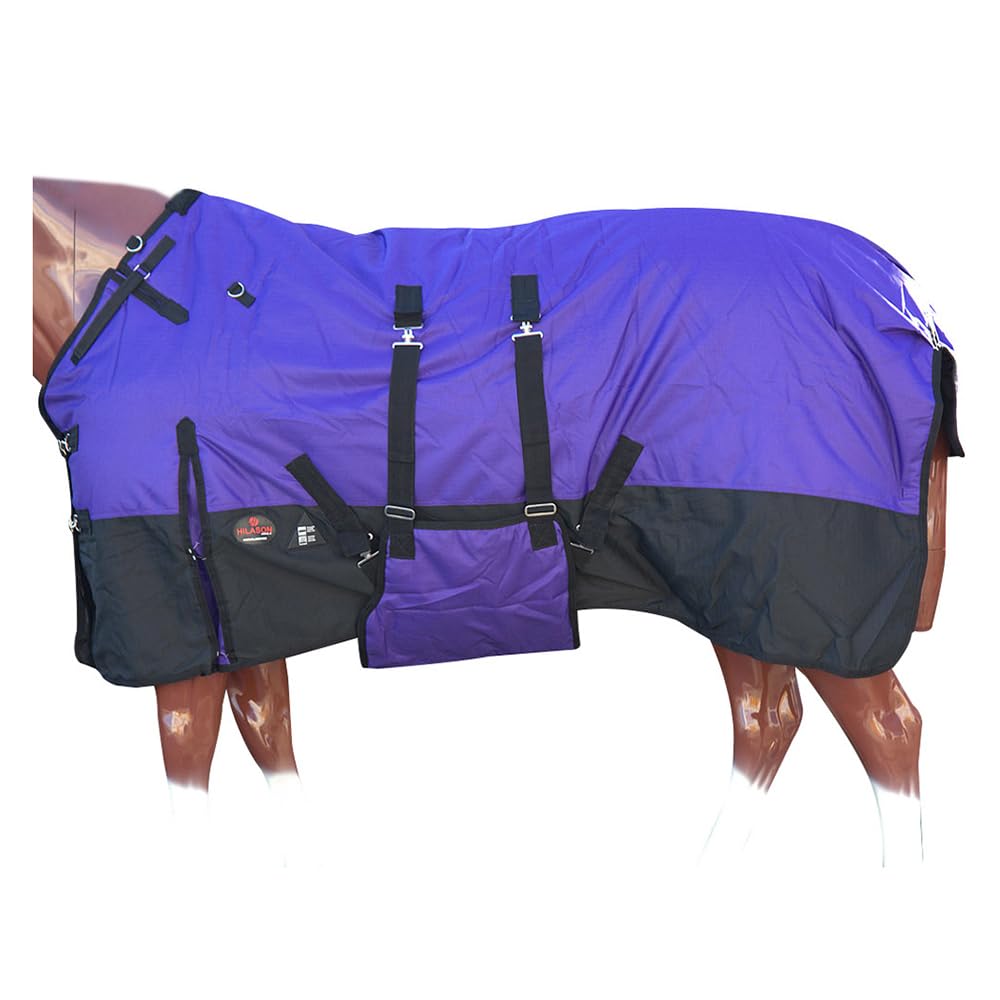 HILASON 1200D Winter Waterproof Poly Horse Blanket with Belly Wrap - 72 Inch Purple | Heavy Duty Horse Blanket for Cold Weather | Ideal for Riding, Training & Stable Use
