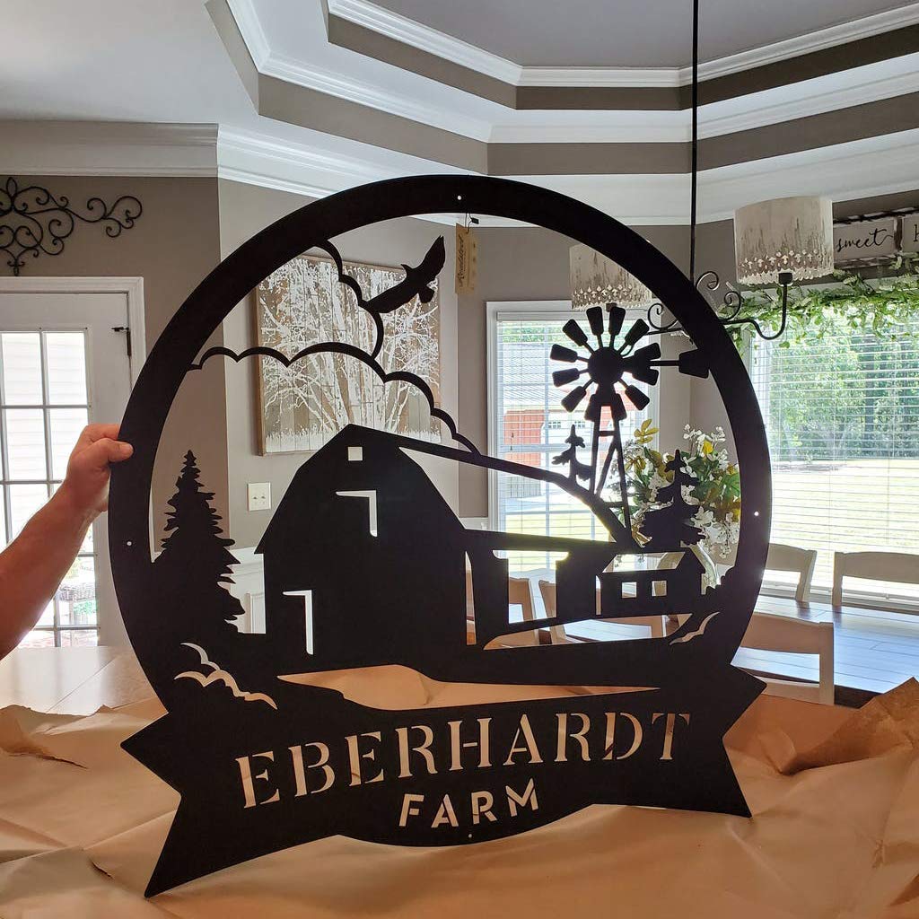 RealSteel Farmhouse Monogram Metal Sign - Personalized Family Name Sign for Outdoor & Farmhouse Decor - 36 Inch Rustic Wall Art for Entryways, Gates, Barns, Silos, Stables & Homes - Perfect Housewarming Gift & Country Style Home Decoration
