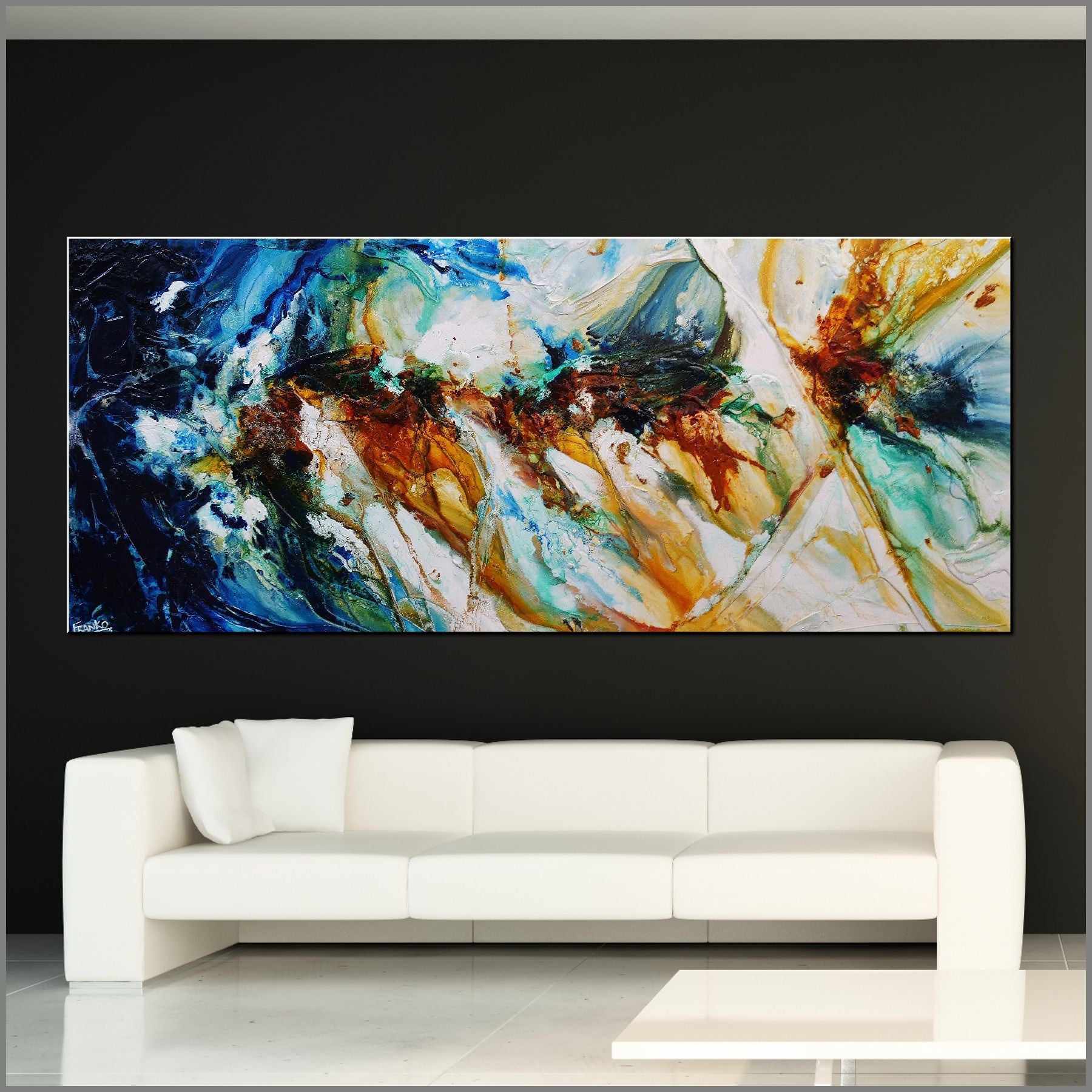 240cm x 100cm Sienna Green Textured Abstract Canvas Wall Art Painting - Modern Large Beach Landscape Decor for Living Room, Bedroom & Office