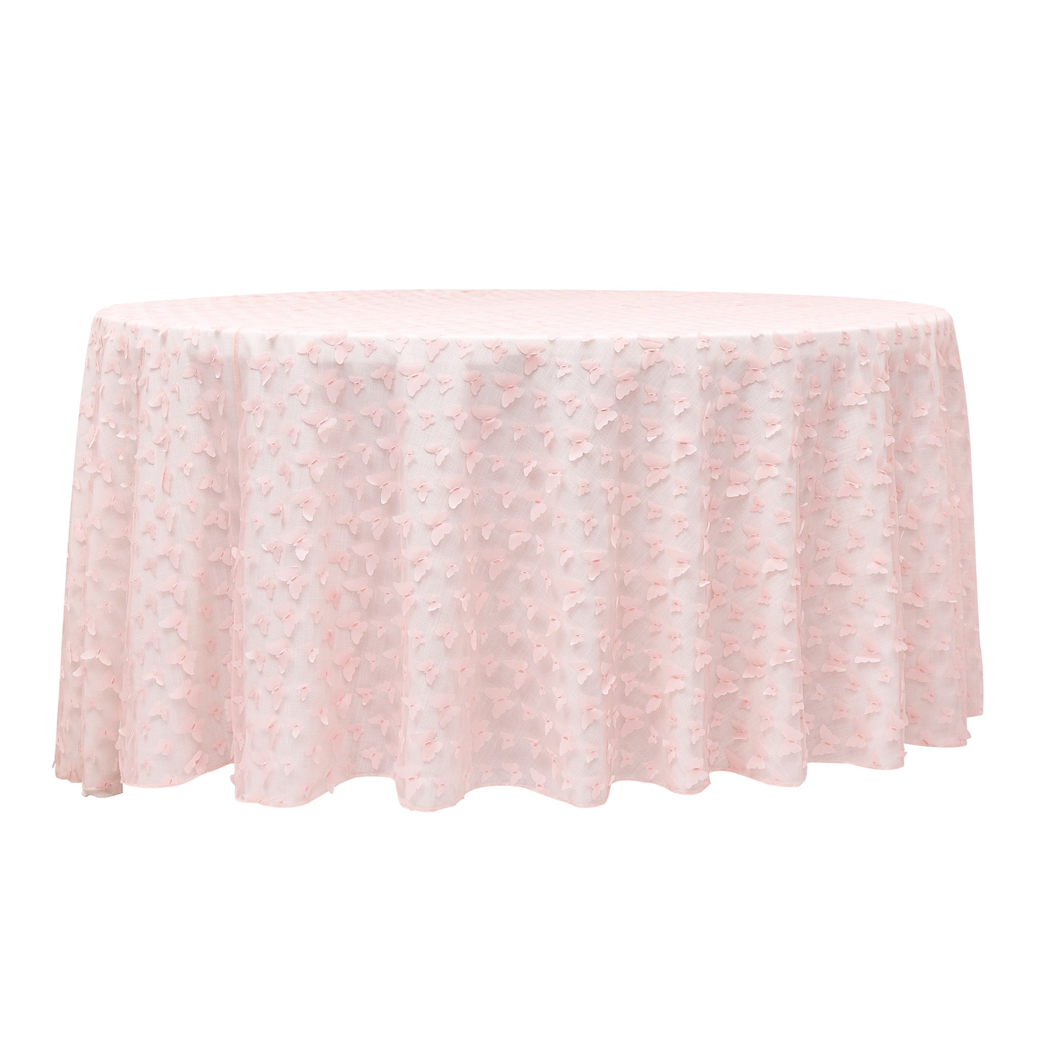 3D Butterfly Sheer Round Tablecloth - 120 Inch Pink Decorative Table Cover for Weddings, Parties, and Special Events