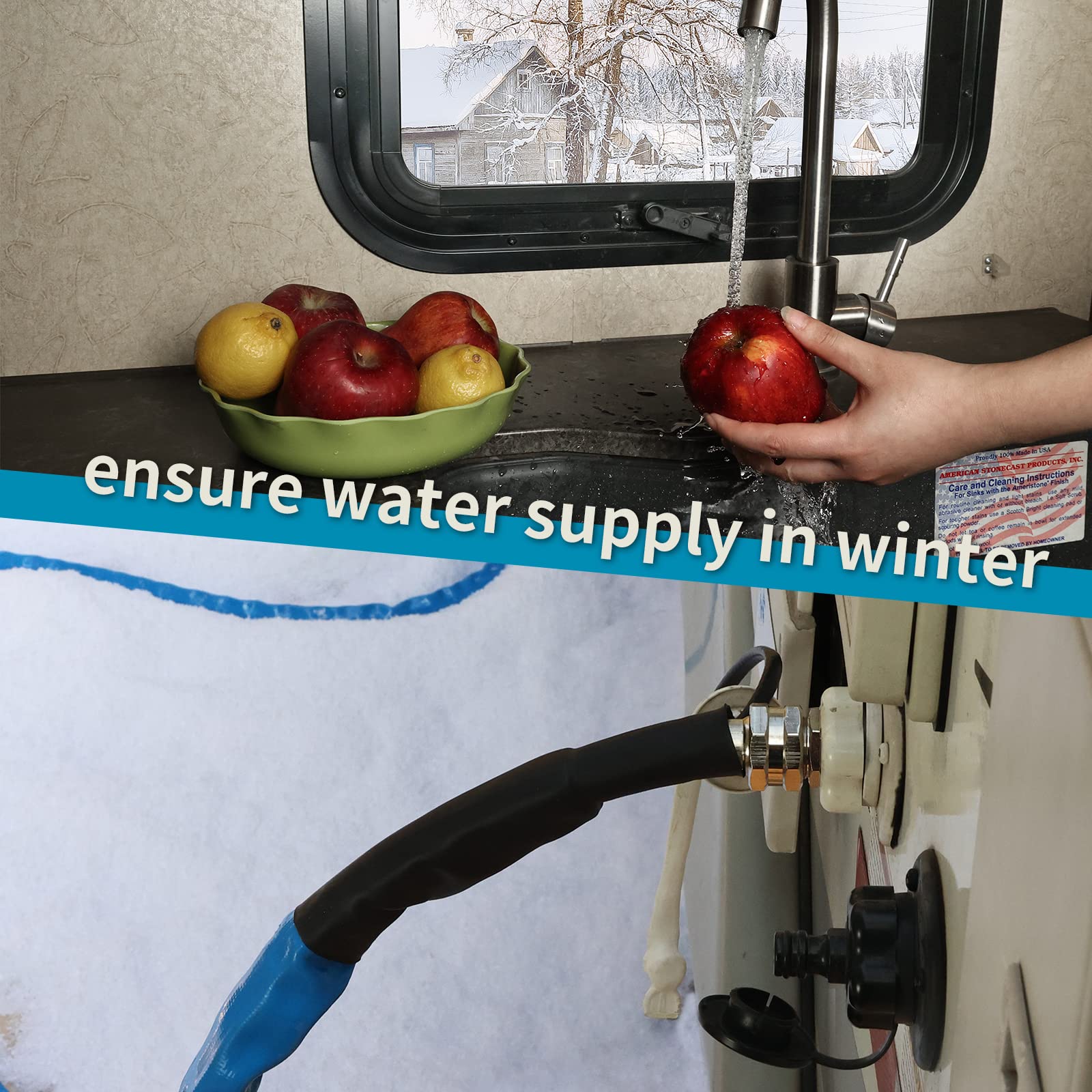 RVMATE 15FT Heated RV Water Hose with Thermostat - Freeze Proof Down to -20℉, Energy Saving Design for RV, Camper, Home & Garden Use - Perfect for Winter Camping and Outdoor Water Supply