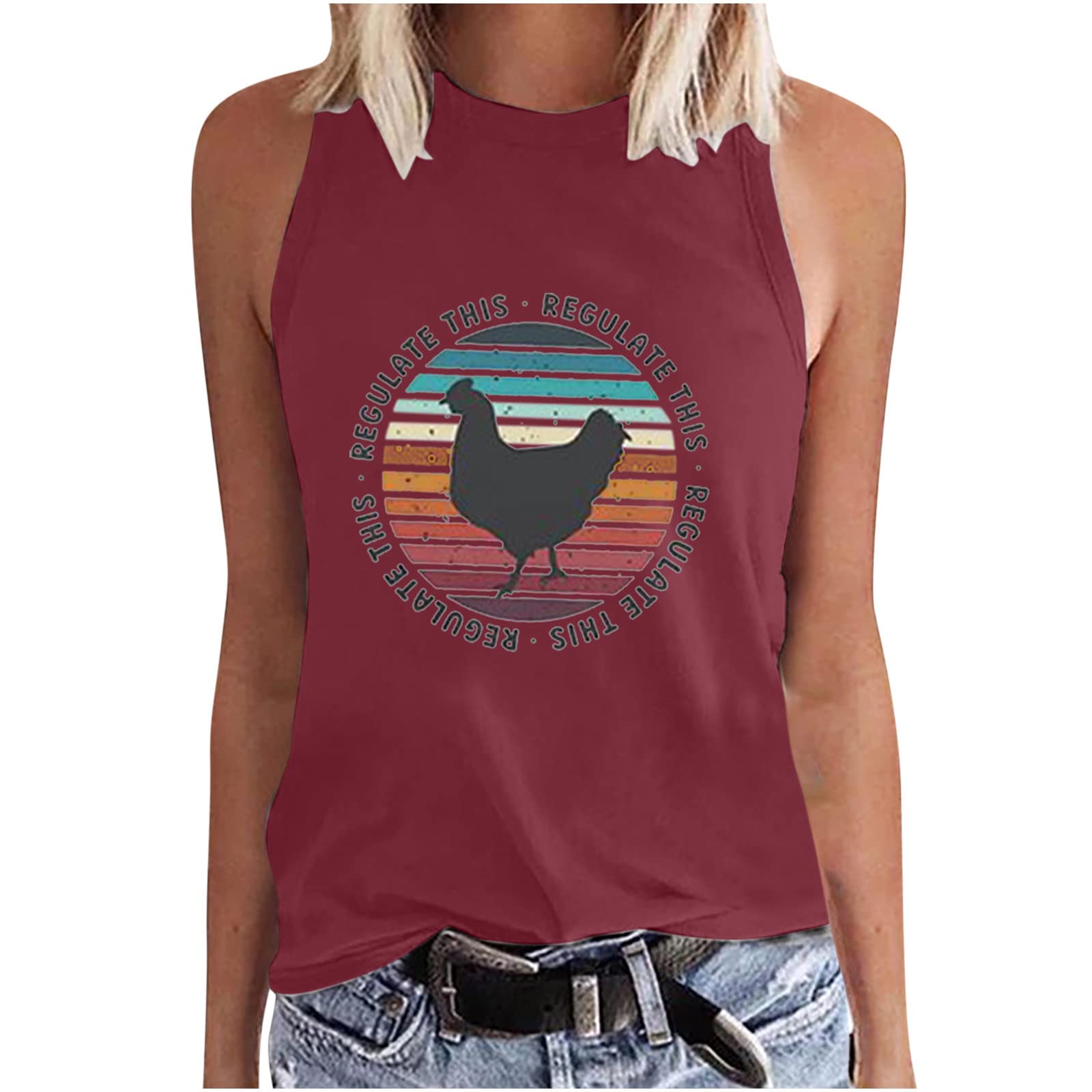 BFAFEN Women's Summer Beach Tank Tops - High Neck Sleeveless Blouse with Funny Graphic Print, Soft Comfy Pullover Vest for Casual Wear, Vacation & Outdoor Activities