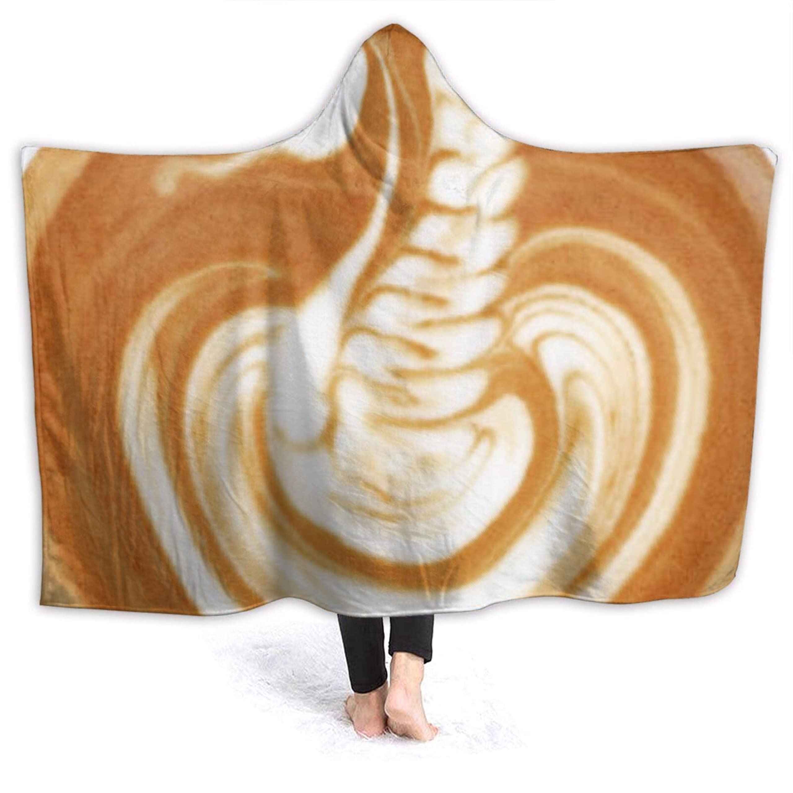 **Soft Flannel Coffee Latte Hooded Blanket - Wearable Poncho Throw for Adults & Kids - 60x50 Inch Cozy Blanket for Bed, Sofa, Couch, Travel - Funny Novelty Gift for Teens & Coffee Lovers**    *(Perfect for Movie Nights, Camping, Lounging, or as a Unique Gift for Coffee Enthusiasts!)*