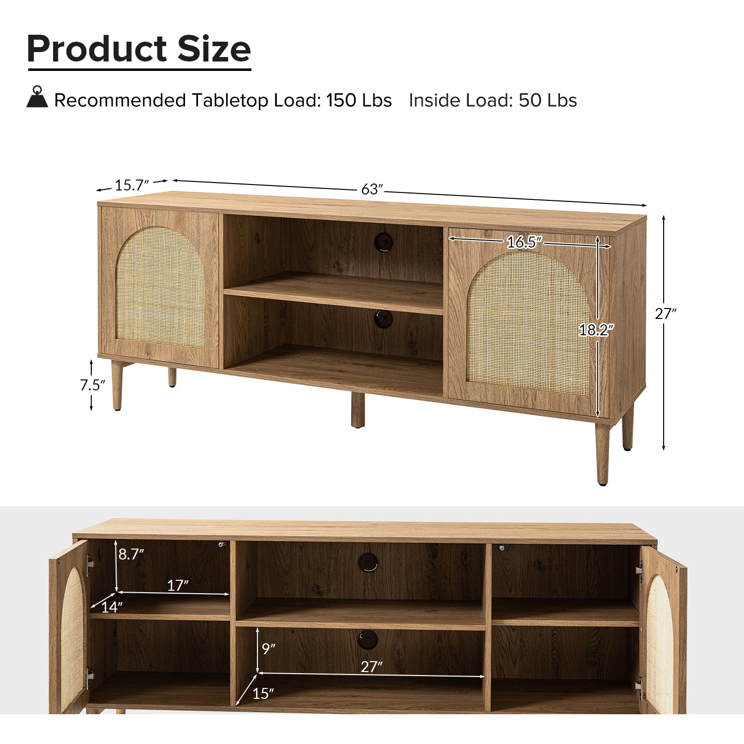 Norbert TV Stand Rattan for TVs up to 65
