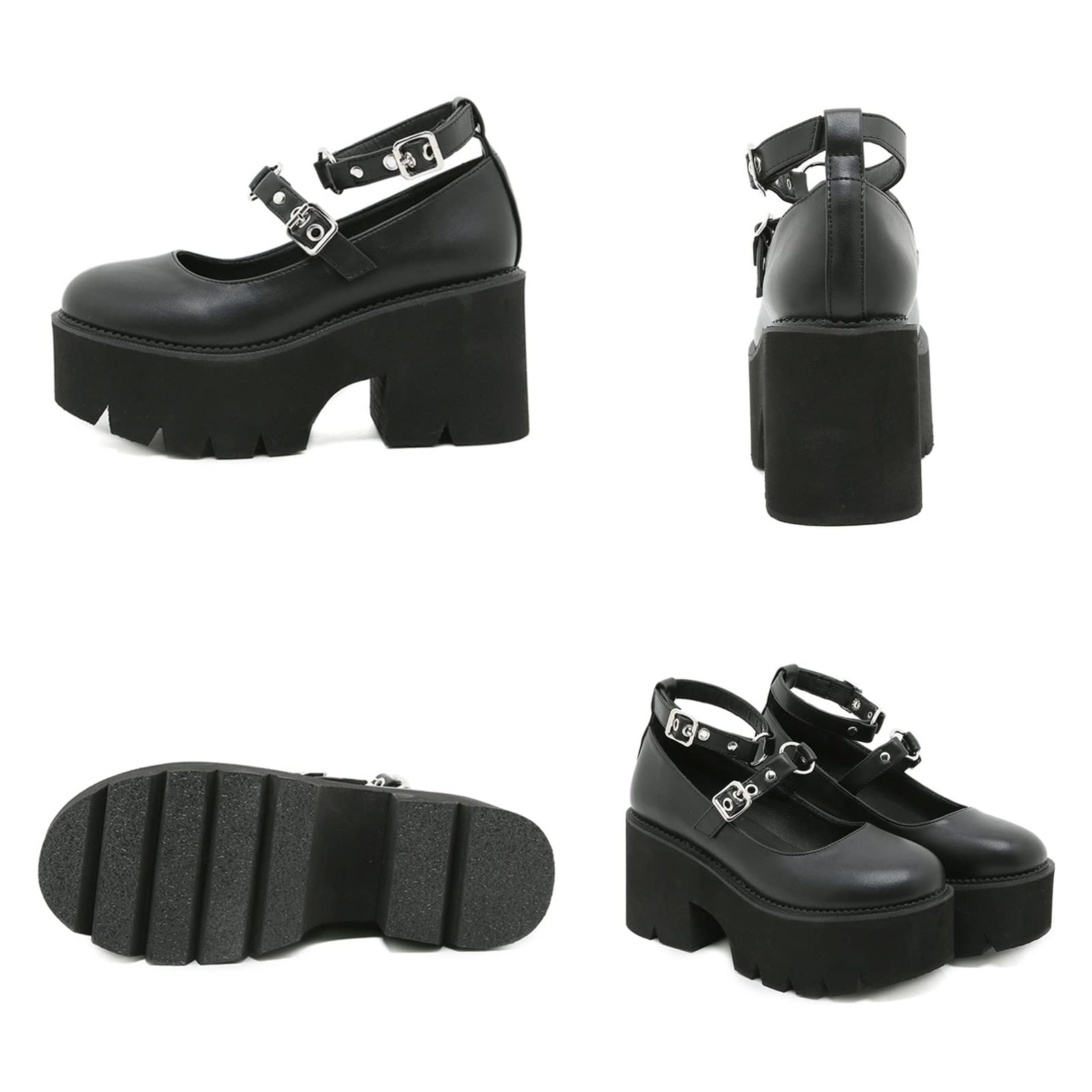 Women's Chunky Heel Mary Jane Shoes - Platform Pumps with Ankle Strap & Round Toe - Oxford Dress Shoes for Work, Uniform & Formal Occasions - Perfect for Office, Weddings & Professional Events