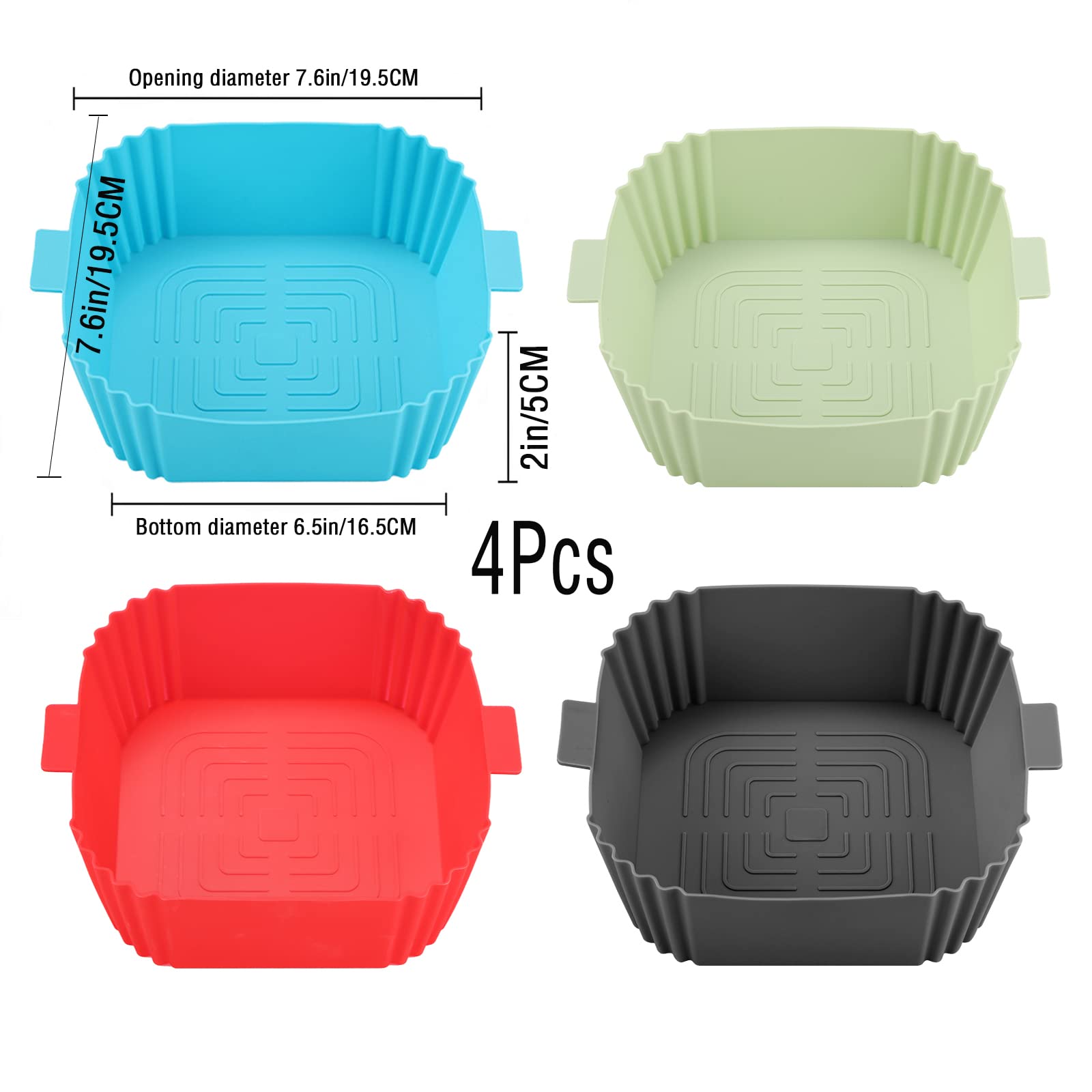 Non-Stick Silicone Air Fryer Liners - 4 Pack 7.6 Inch Square Reusable Baking Mats for 3-6QT Air Fryers | Safe Parchment Paper Alternative | Dishwasher Safe & Easy Clean | Perfect for Roasting Veggies, Cooking Chicken Wings & Reheating Leftovers