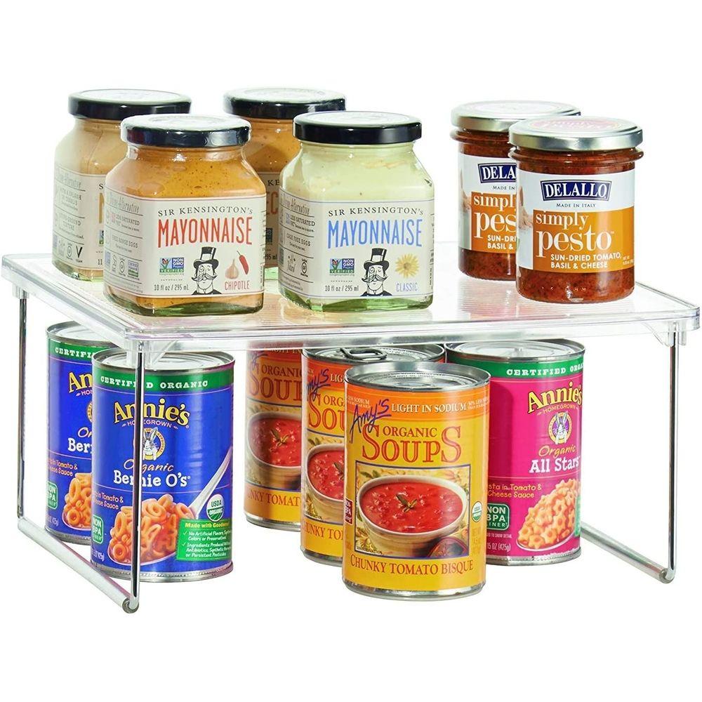 iDesign Linus Collapsible Pantry Cabinet Shelf - Clear Plastic Organizer for Kitchen, Bathroom & Closet Storage - Space Saving Foldable Shelves for Spices, Canned Goods & Toiletries