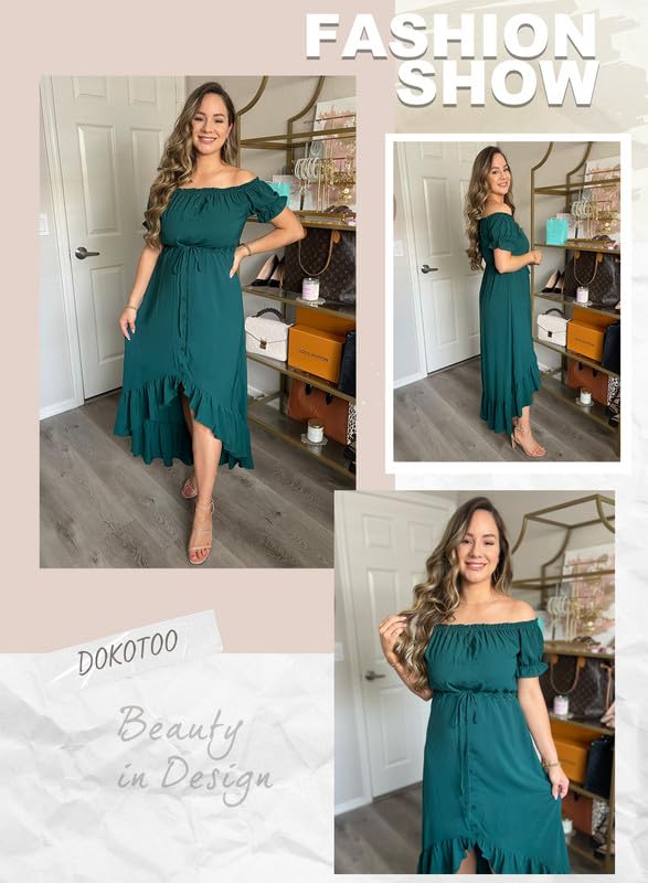 Dokotoo Women's 2025 Off Shoulder Casual Short Sleeve Maxi Dress - High Low Solid Cocktail Skater Dress for Summer Beach Party, Wedding Guest & Date Night