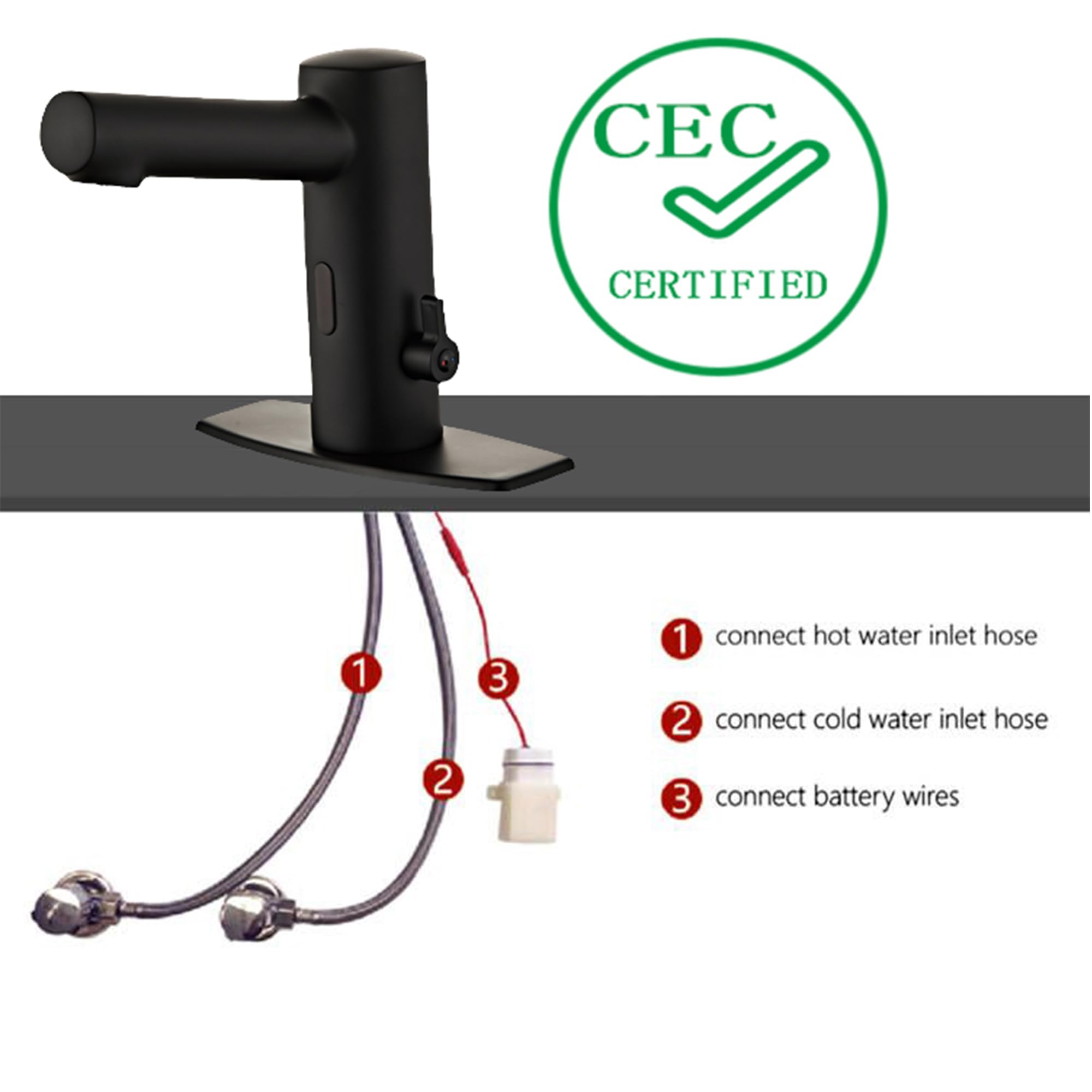 Automatic Touchless Bathroom Sink Faucet with Motion Sensor - Hands-Free Sensor Activated Water Tap for Hotel, Hospital & Home - Matt Black Finish (CEC DOE Certified) - Perfect for Hygienic Washrooms and Public Spaces