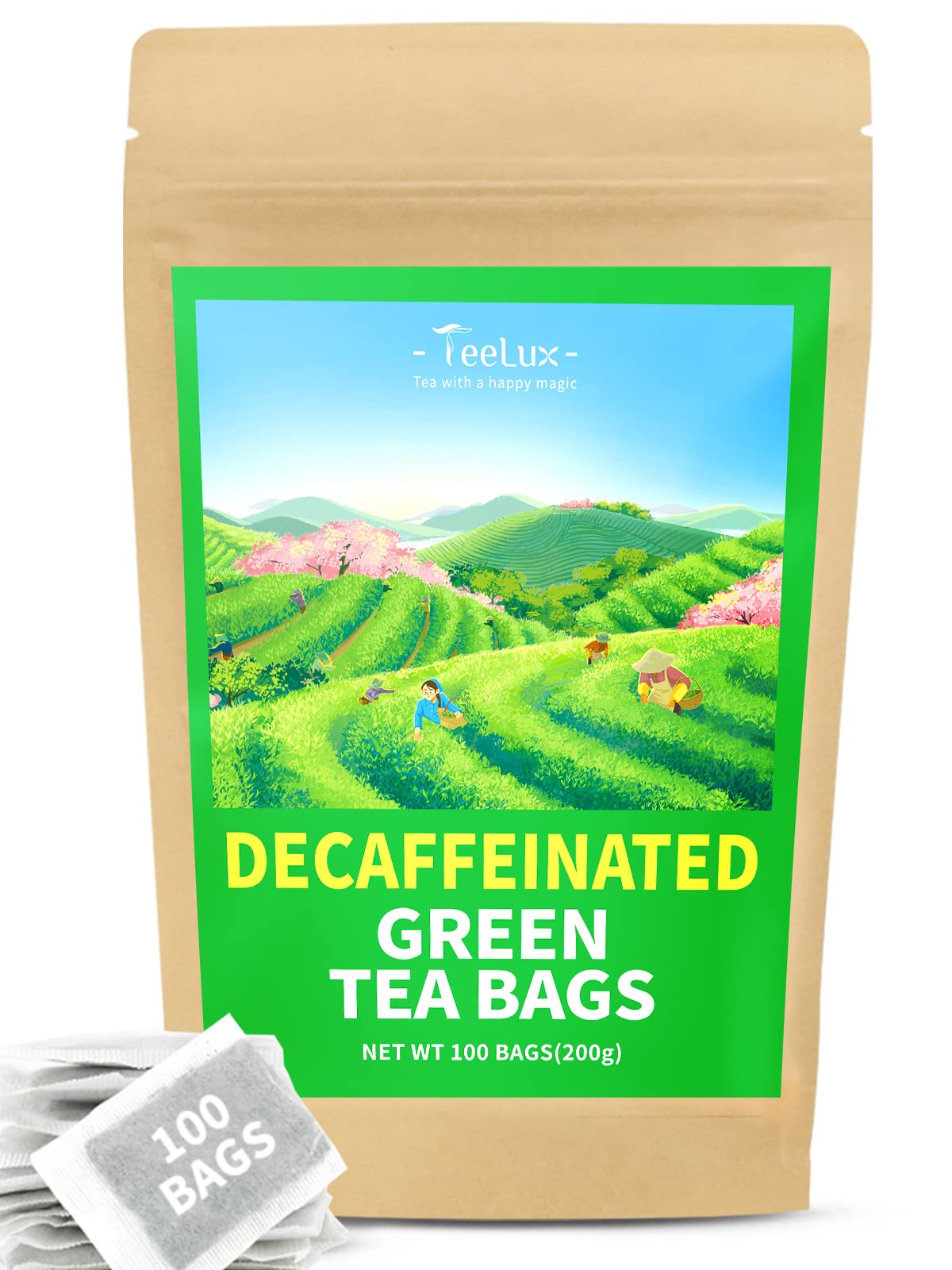 TeeLux Decaf Green Tea Bags | Pure Decaffeinated Green Tea with Super Antioxidants | 100 Count for Hot & Iced Tea | Perfect for Relaxation, Weight Loss & Daily Detox