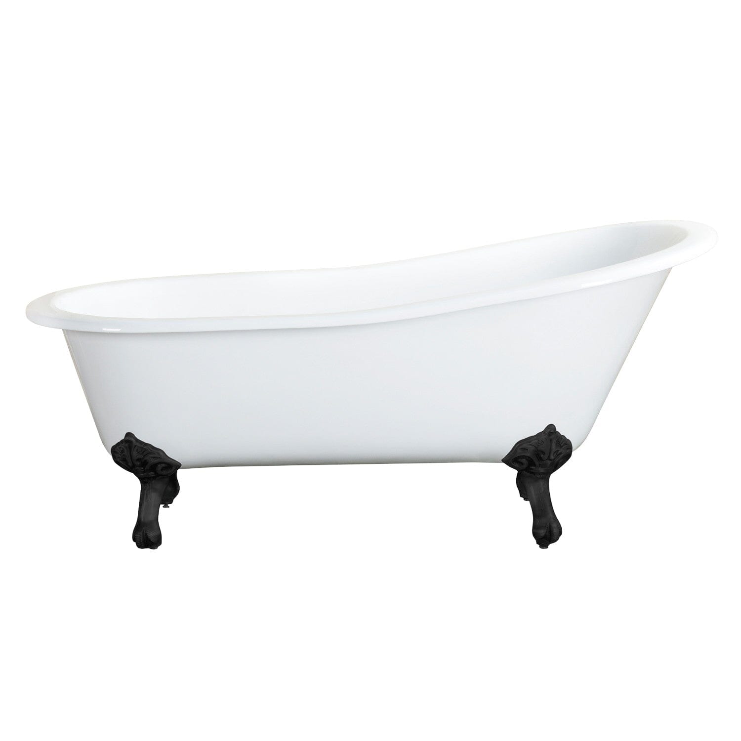 61 Inch Aqua Eden Cast Iron Oval Single Slipper Clawfoot Bathtub - No Faucet Drillings | Vintage Freestanding Soaking Tub for Bathroom & Spa Relaxation