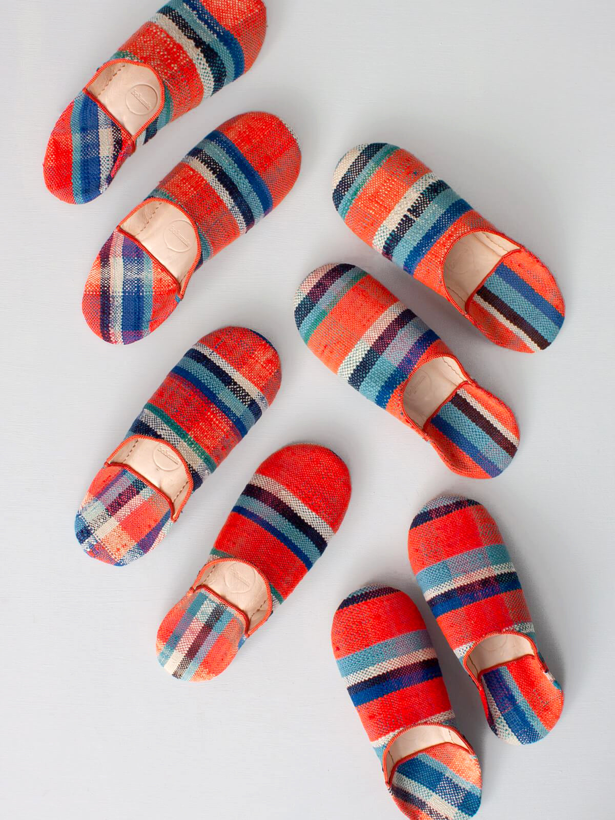 Authentic Moroccan Boujad Babouche Slippers - Handmade Leather Comfort Shoes in Orange & Blue Checkered Pattern | Perfect for Home, Lounge & Cultural Fashion